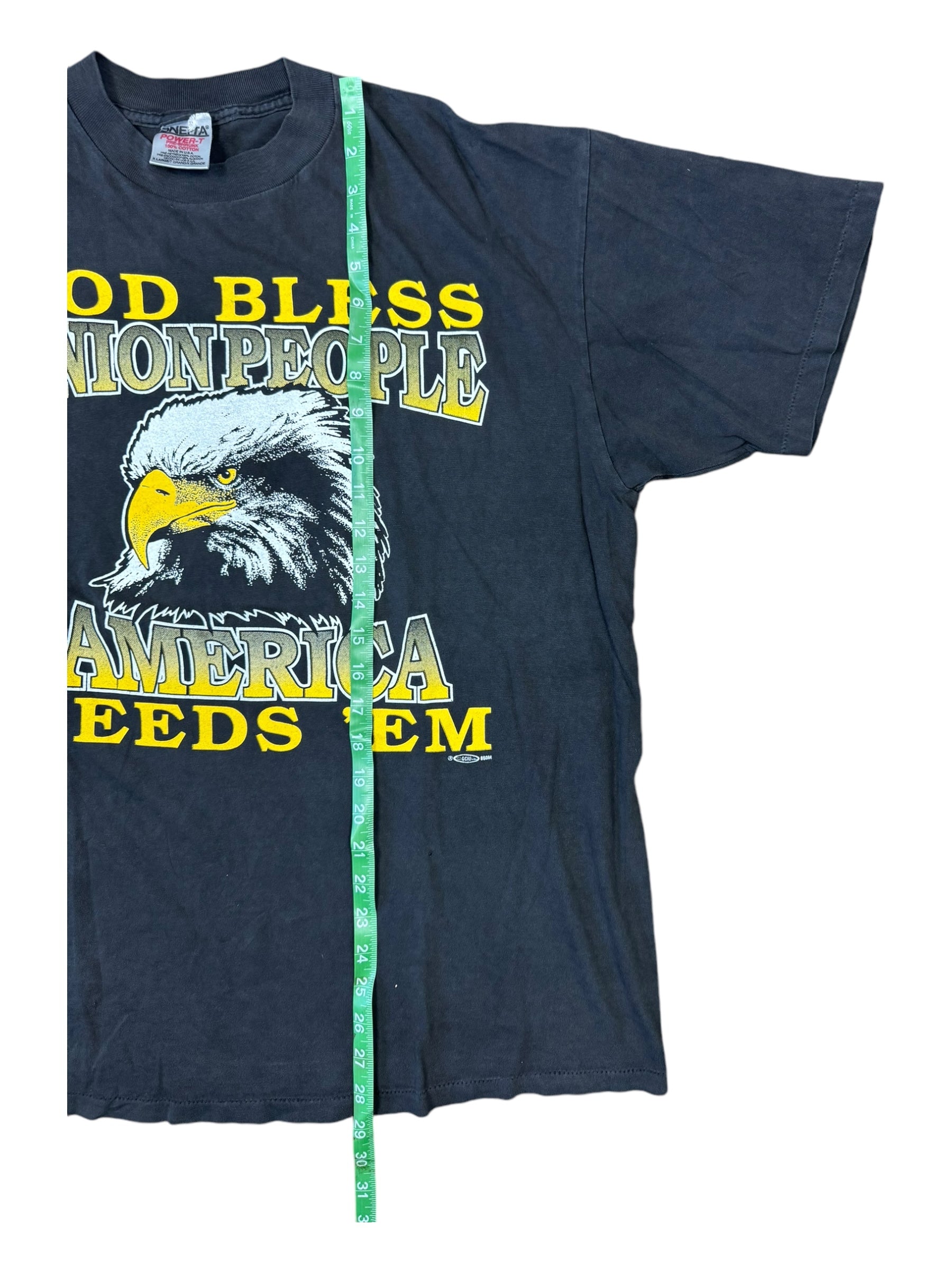90s God Bless Union People Eagle Black T-Shirt Size XL