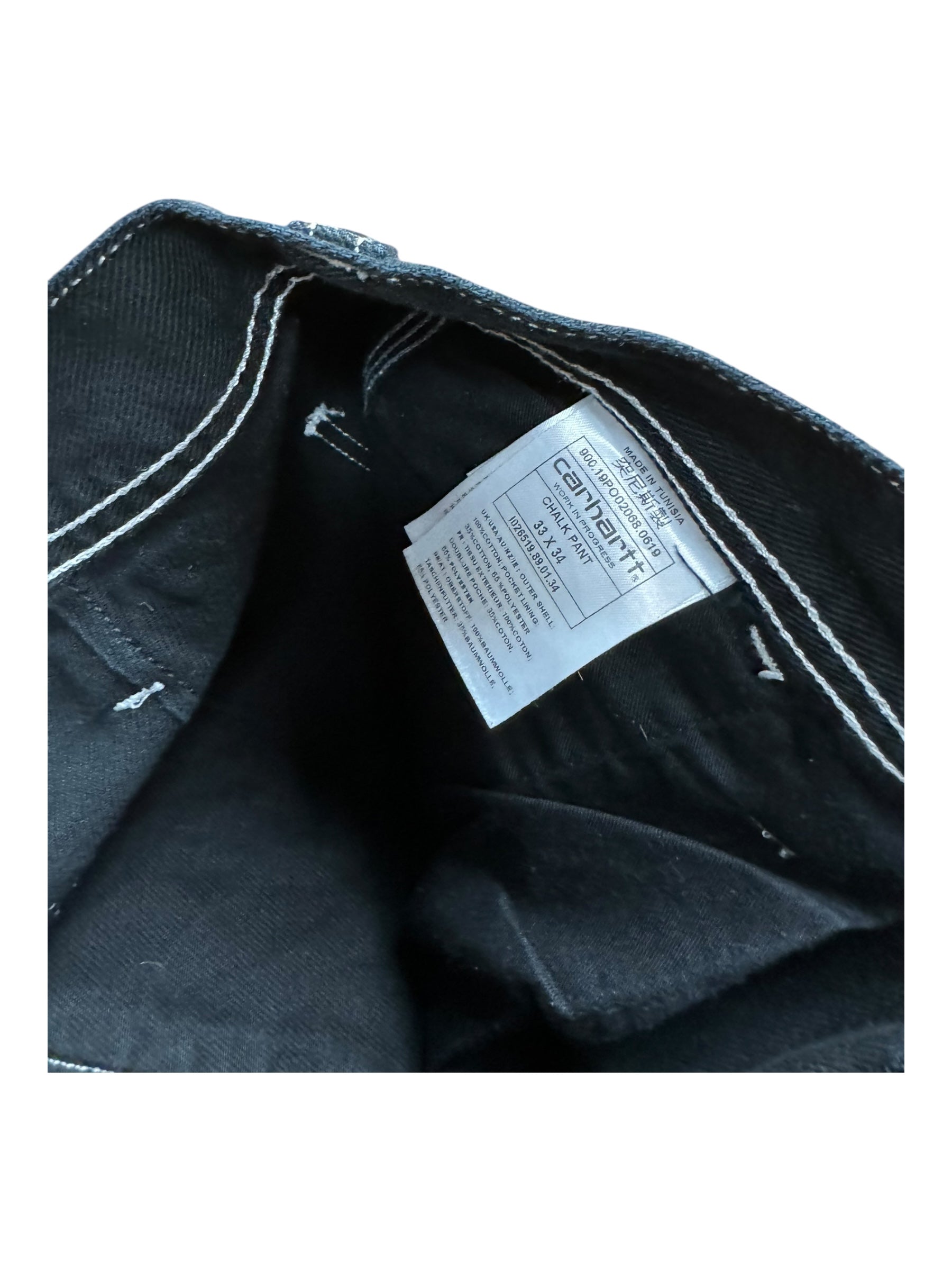 Carhartt WIP Black Jeans White Contrast Stitching Size 33 x 34