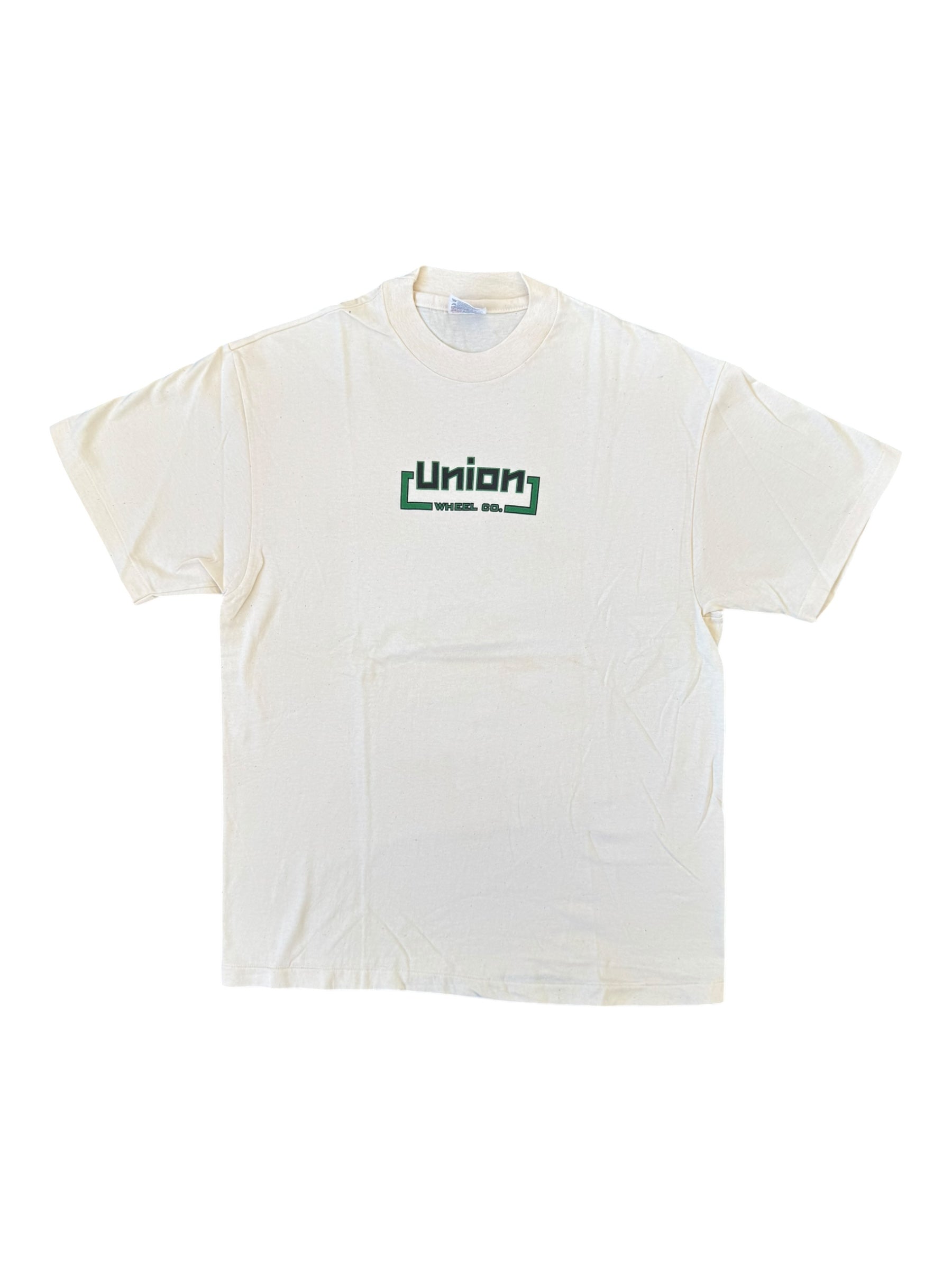 Union Wheel Co. 90s Tan Logo T-Shirt Hanes Beefy Tag Size Large