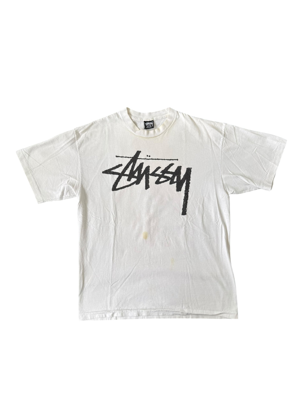 Stussy 90s White Old Skool Crew Back Hit Size XL