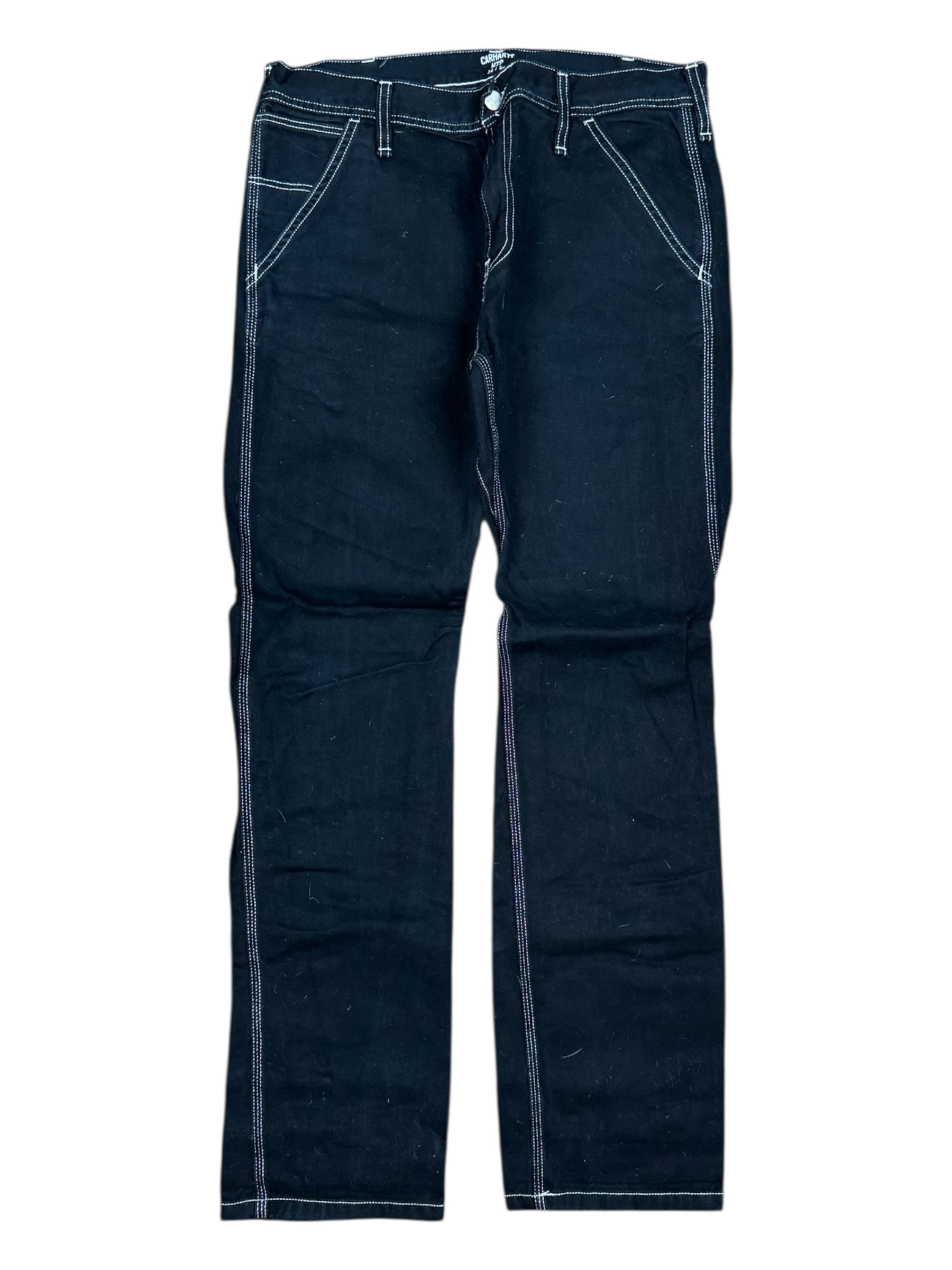 Carhartt WIP Black Jeans White Contrast Stitching Size 33 x 34