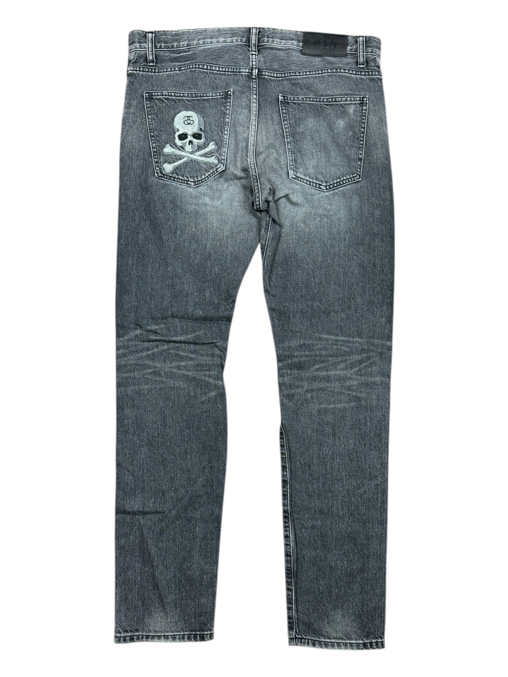 Stussy x Mastermind Black Denim Jeans Skull & Crossbones No Button Size 30/32
