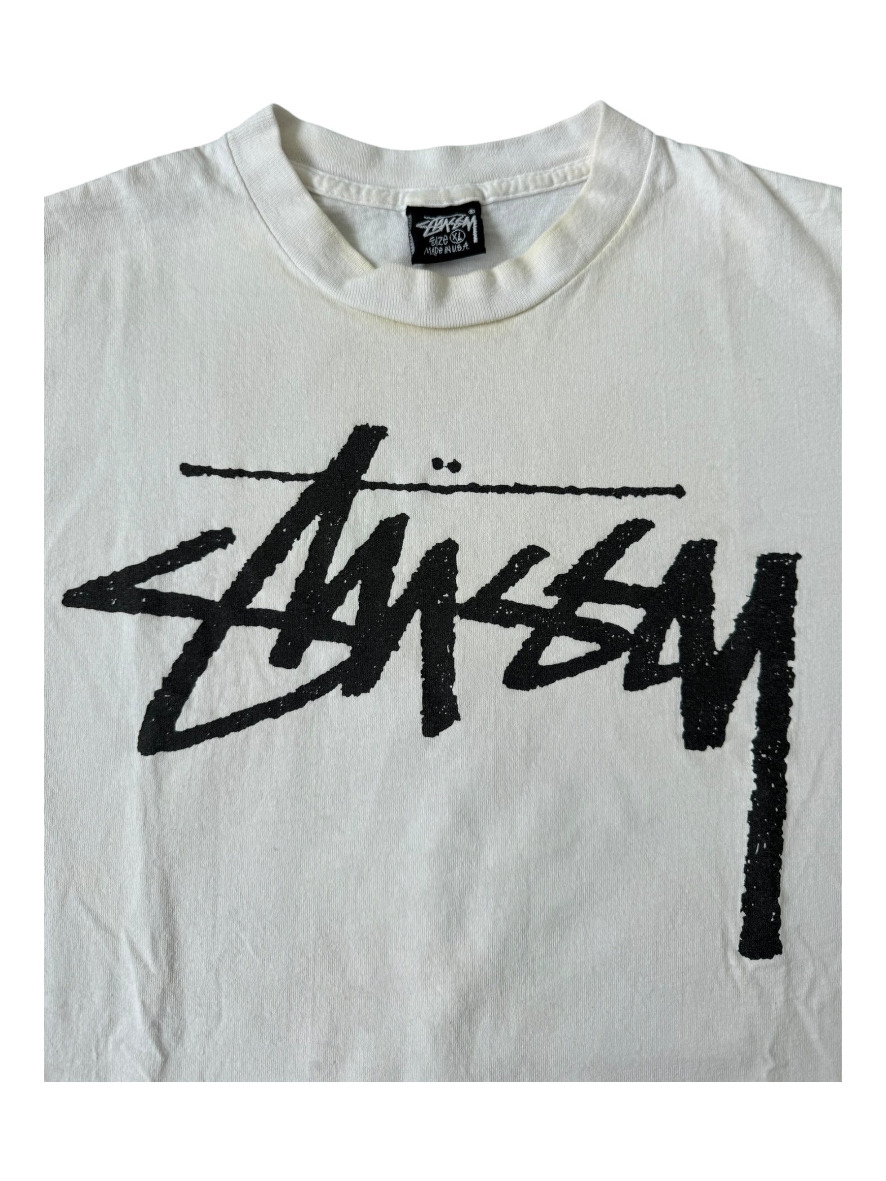 Stussy 90s White Old Skool Crew Back Hit Size XL