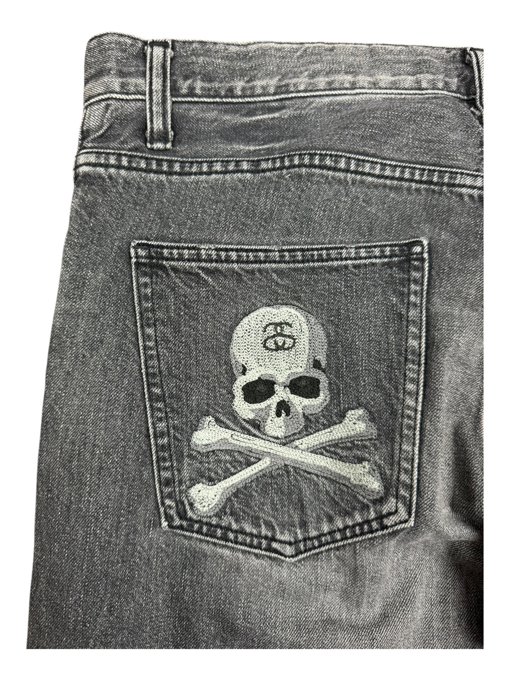 Stussy x Mastermind Black Denim Jeans Skull & Crossbones No Button Size 30/32