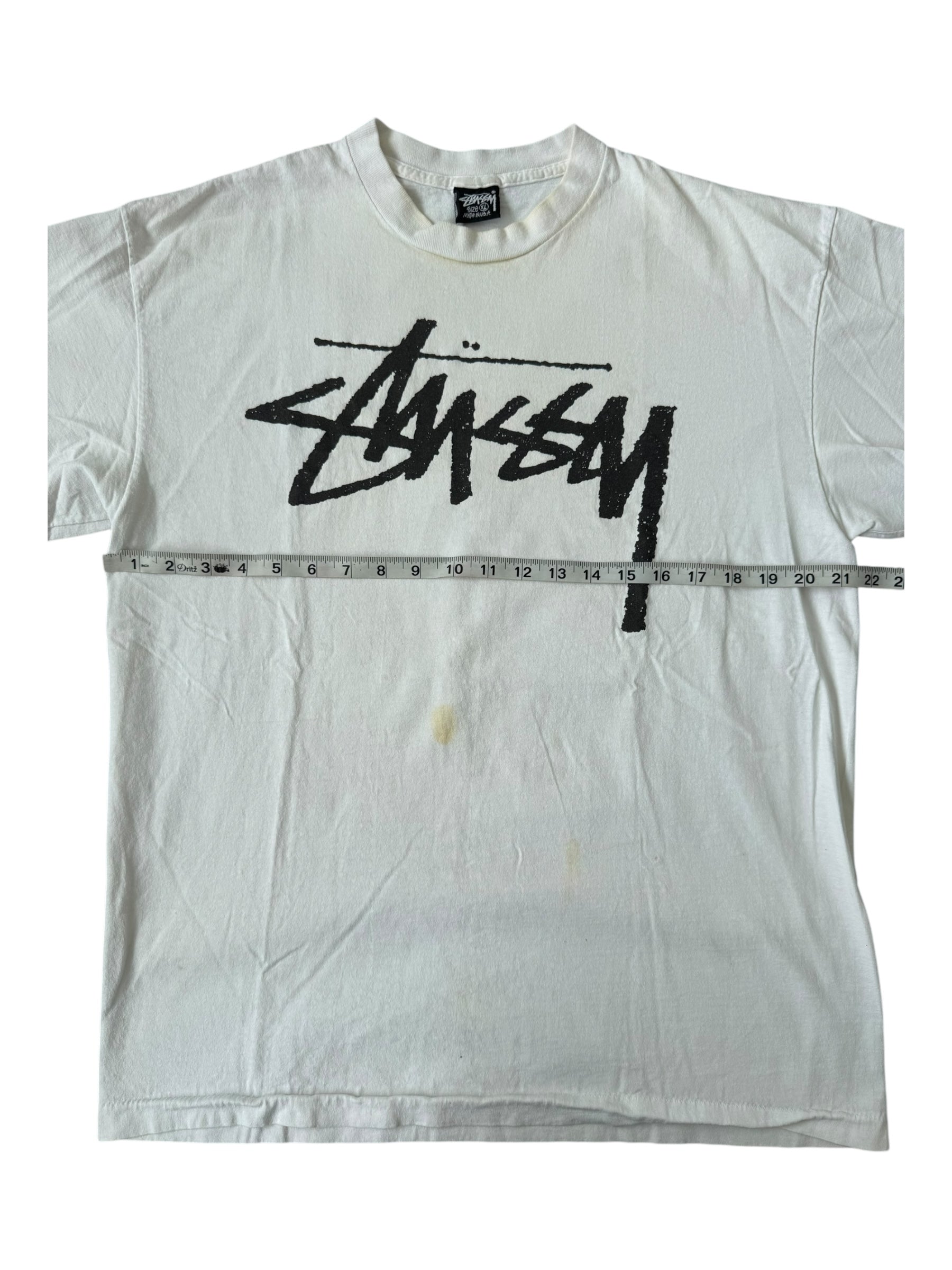 Stussy 90s White Old Skool Crew Back Hit Size XL