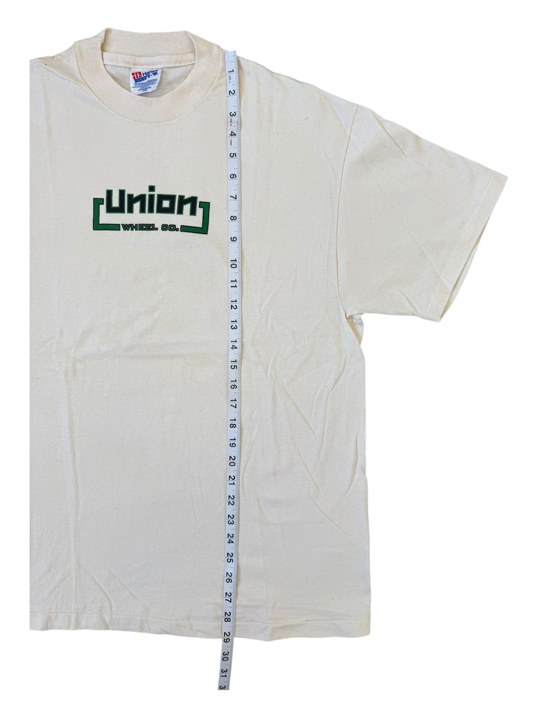 Union Wheel Co. 90s Tan Logo T-Shirt Hanes Beefy Tag Size Large