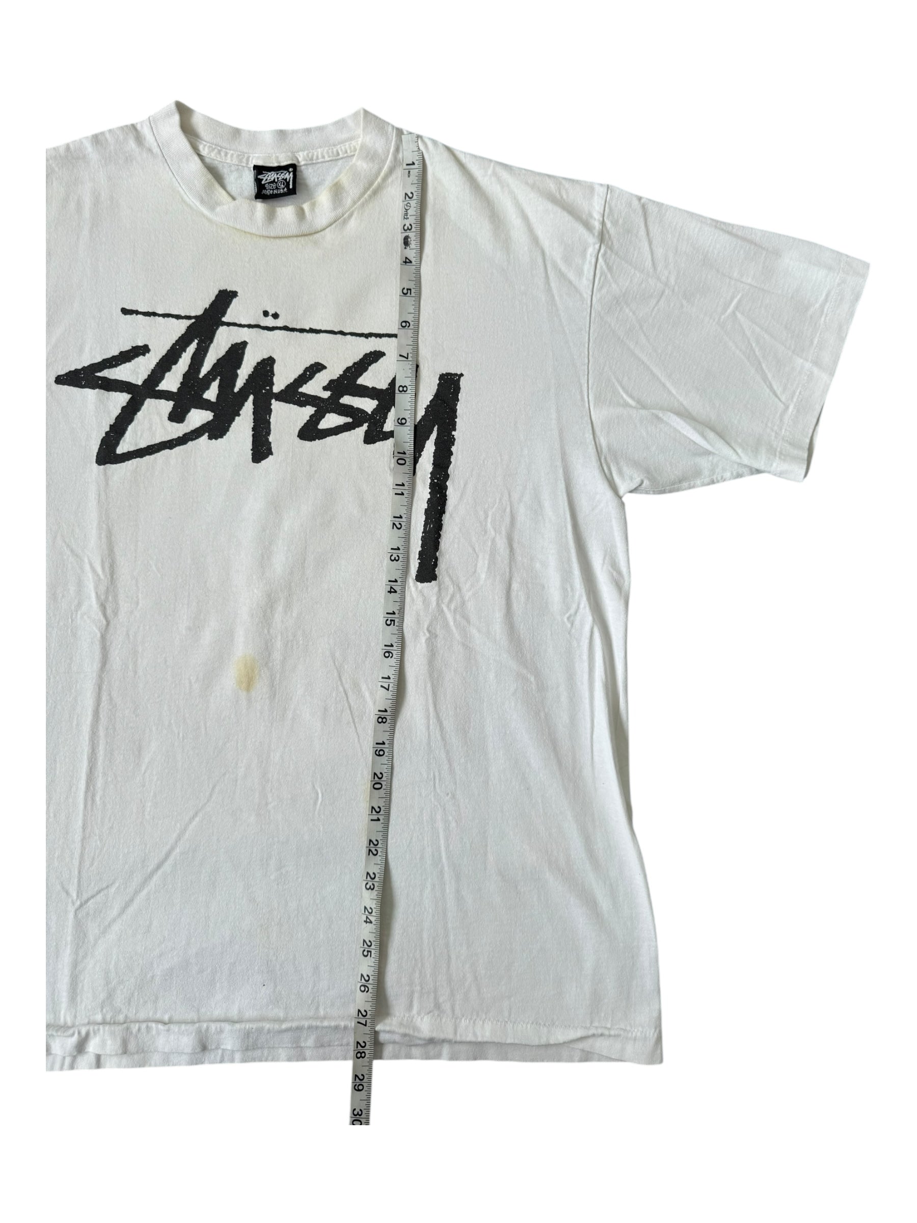 Stussy 90s White Old Skool Crew Back Hit Size XL