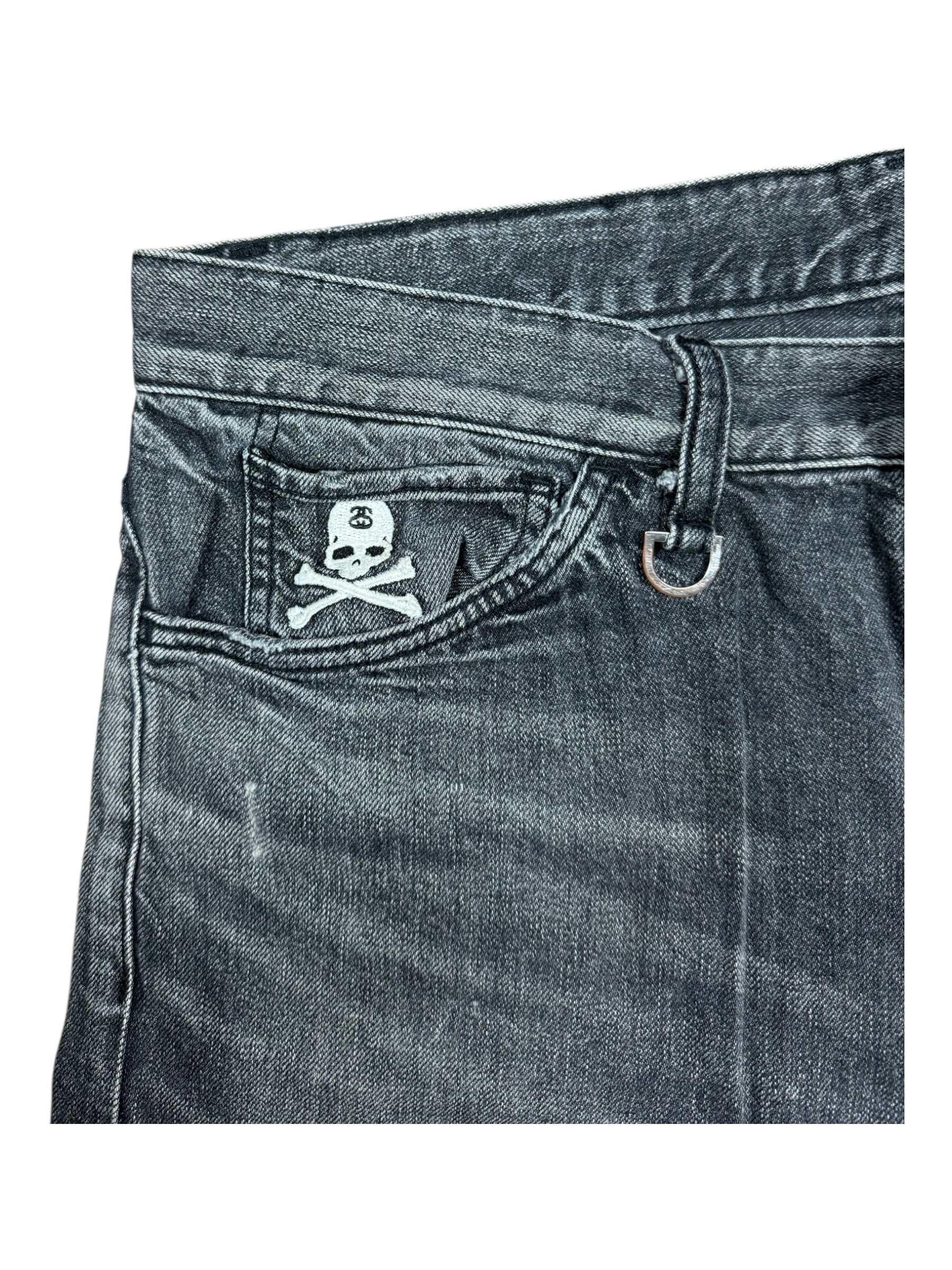 Stussy x Mastermind Black Denim Jeans Skull & Crossbones No Button Size 30/32