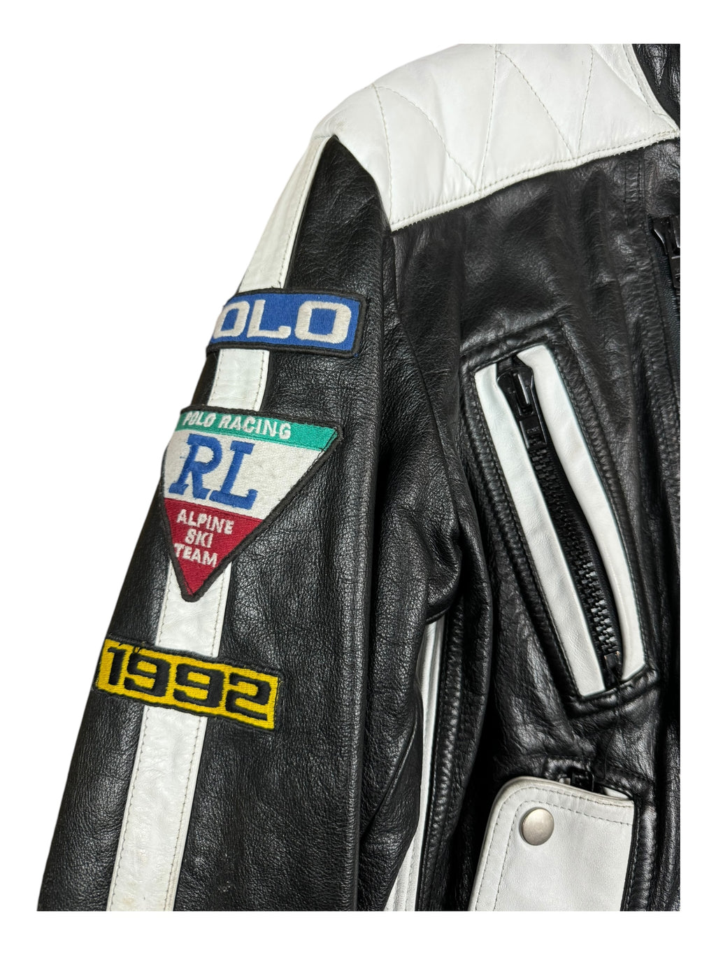 Polo Ralph Lauren 90s 1992 Alpine Ski Team Racing Leather Jacket Size Medium
