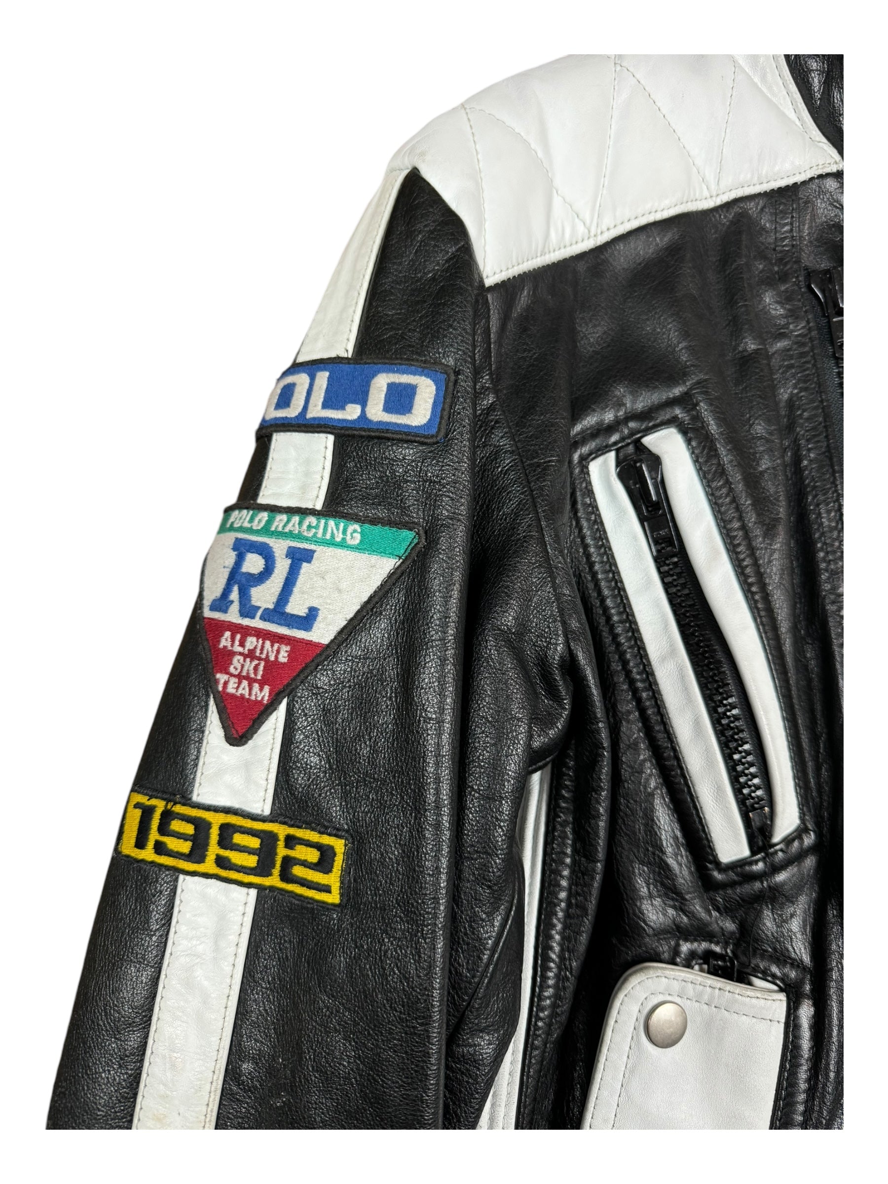 Polo Ralph Lauren 90s 1992 Alpine Ski Team Racing Leather Jacket Size Medium