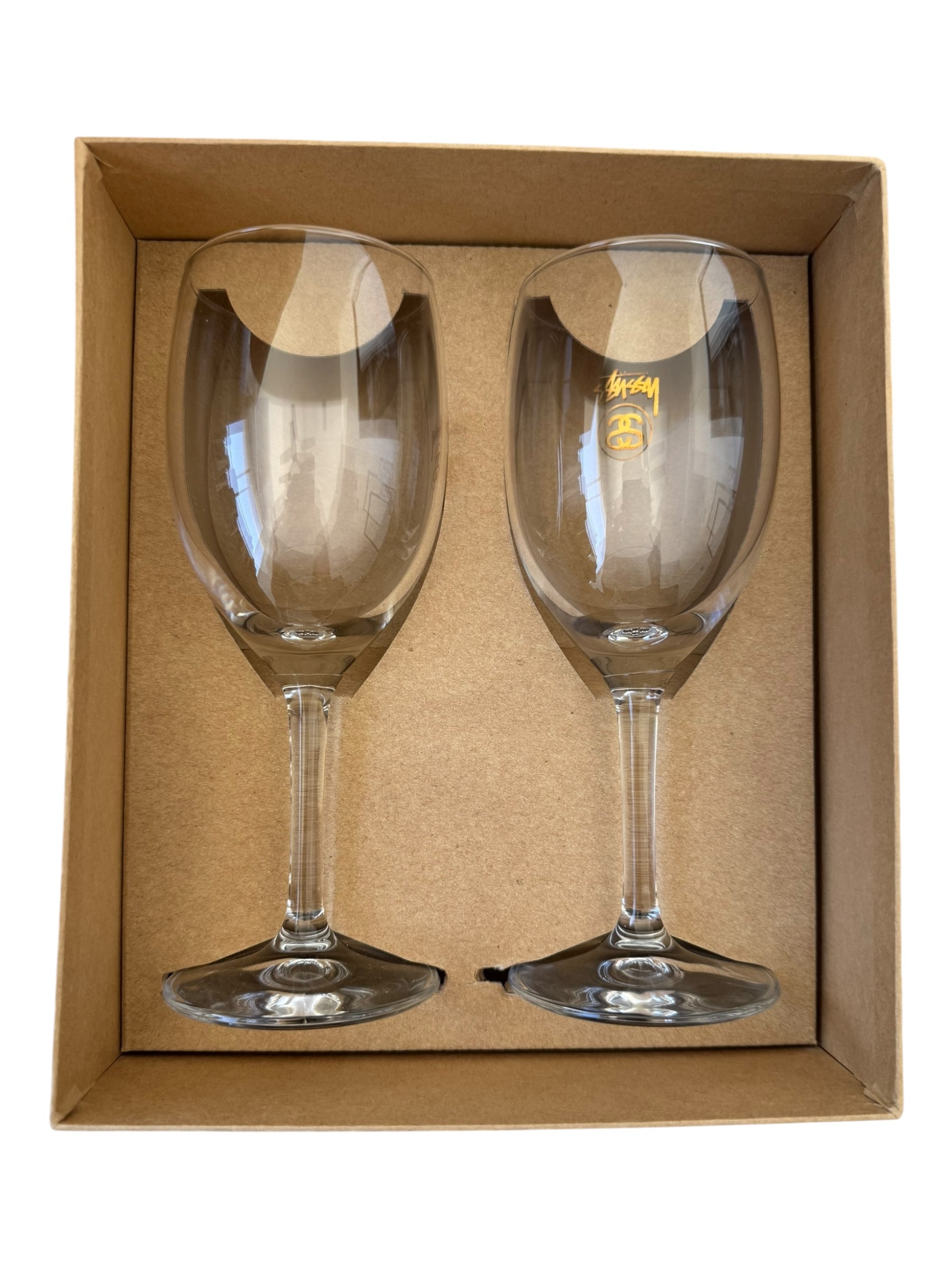 Stussy 00s Holiday Wine Glass Set 4 Individual Wine Glasses Gold Print