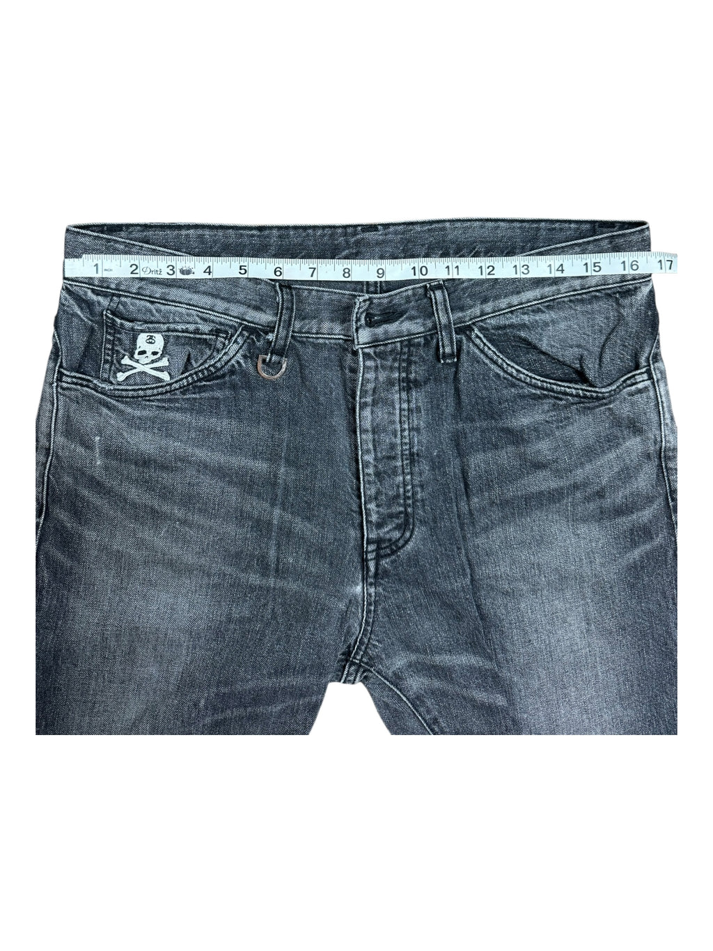 Stussy x Mastermind Black Denim Jeans Skull & Crossbones No Button Size 30/32