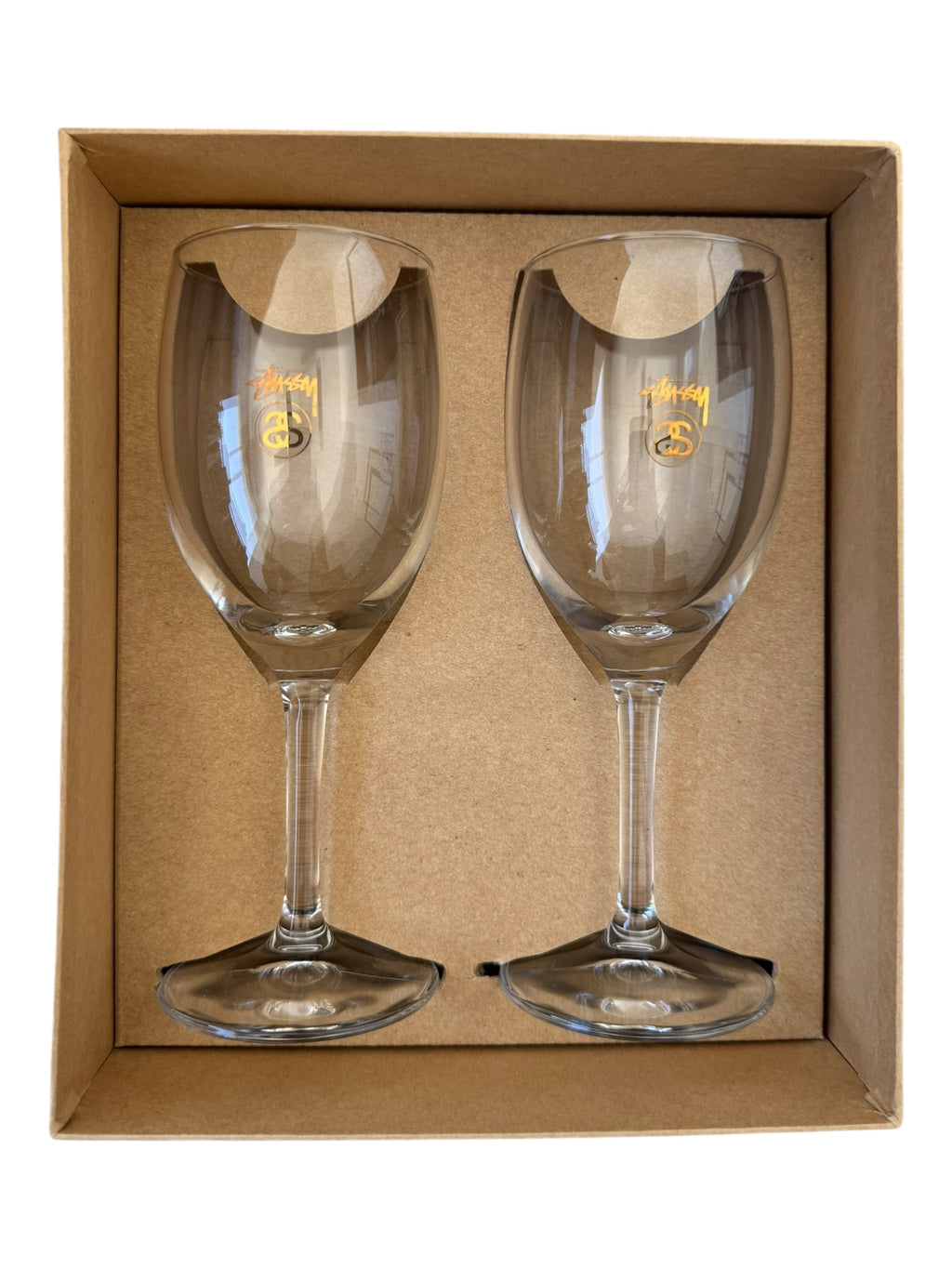 Stussy 00s Holiday Wine Glass Set 4 Individual Wine Glasses Gold Print