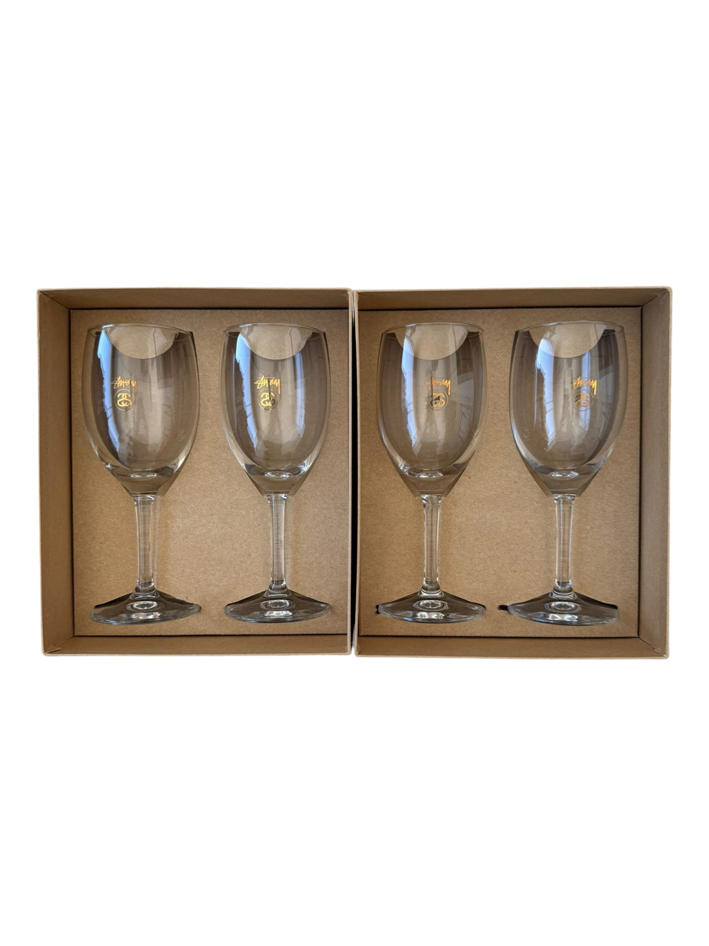 Stussy 00s Holiday Wine Glass Set 4 Individual Wine Glasses Gold Print