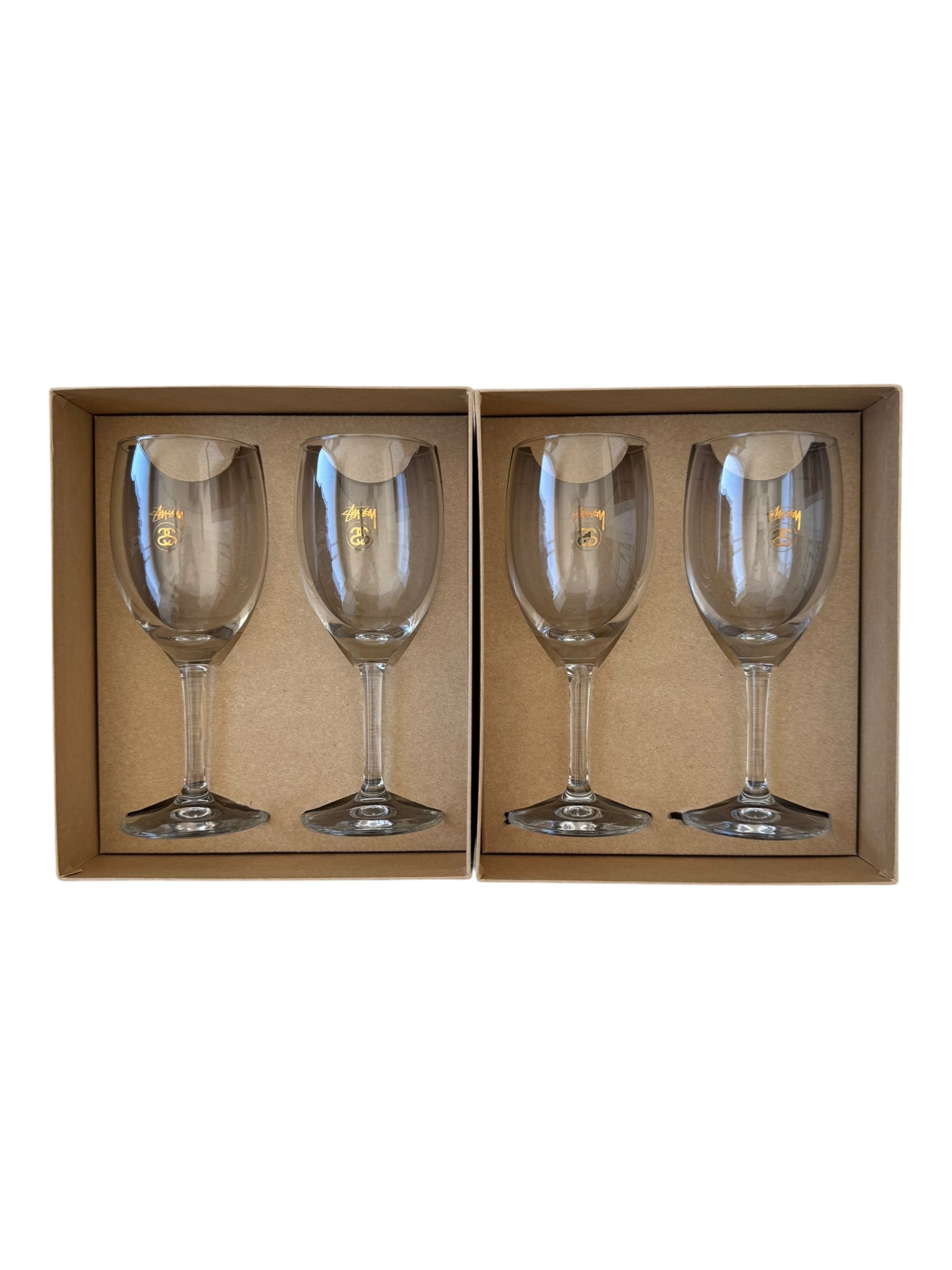 Stussy 00s Holiday Wine Glass Set 4 Individual Wine Glasses Gold Print