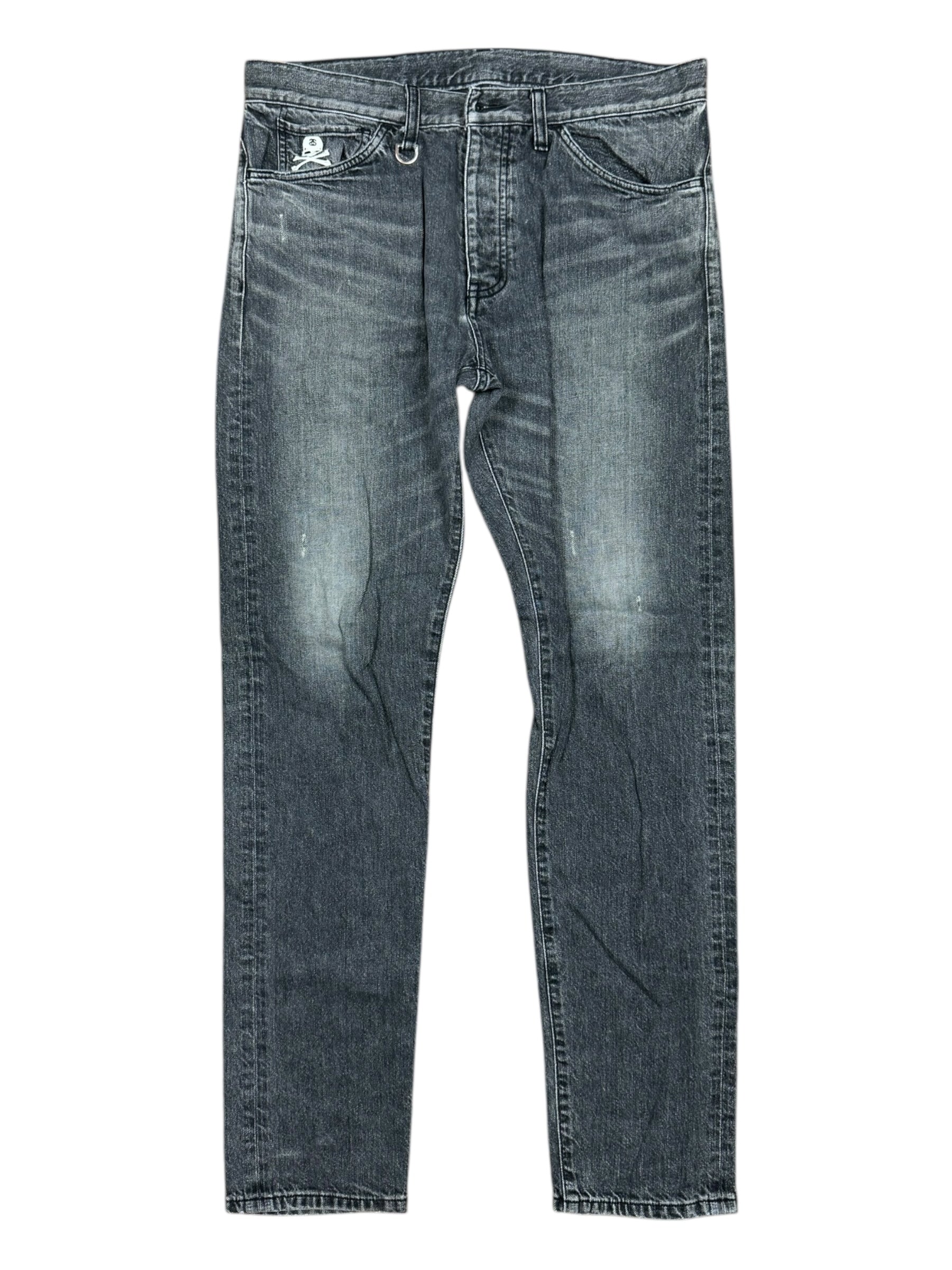 Stussy x Mastermind Black Denim Jeans Skull & Crossbones No Button Size 30/32