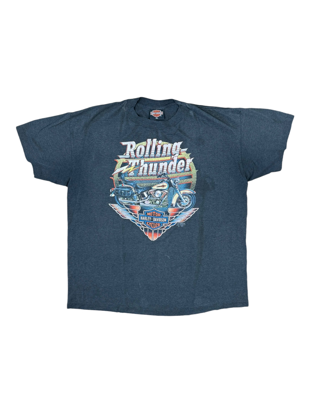 Harley Davidson 90s Heather Grey 3D Emblem Rolling Thunder Size XL