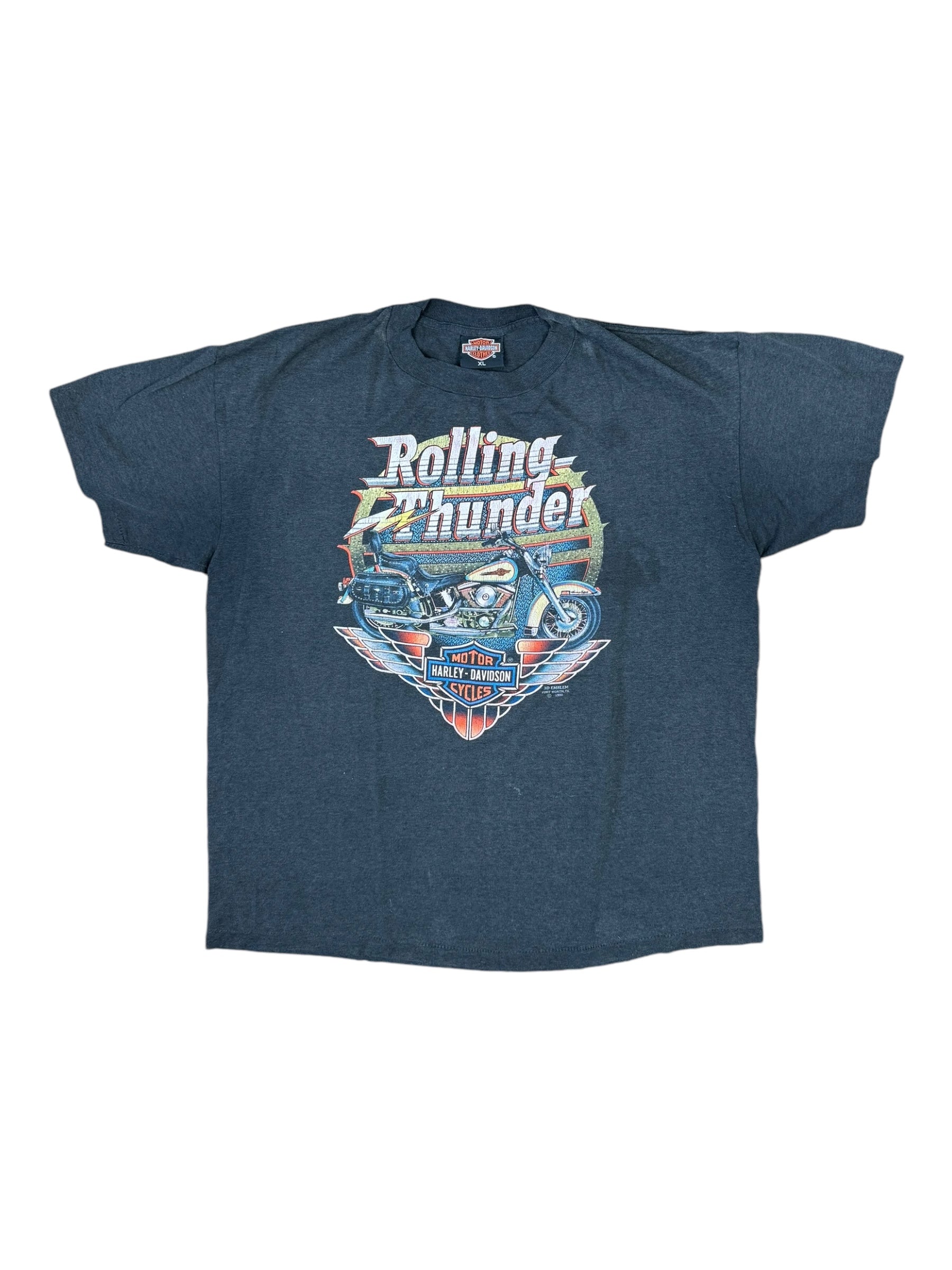 Harley Davidson 90s Heather Grey 3D Emblem Rolling Thunder Size XL