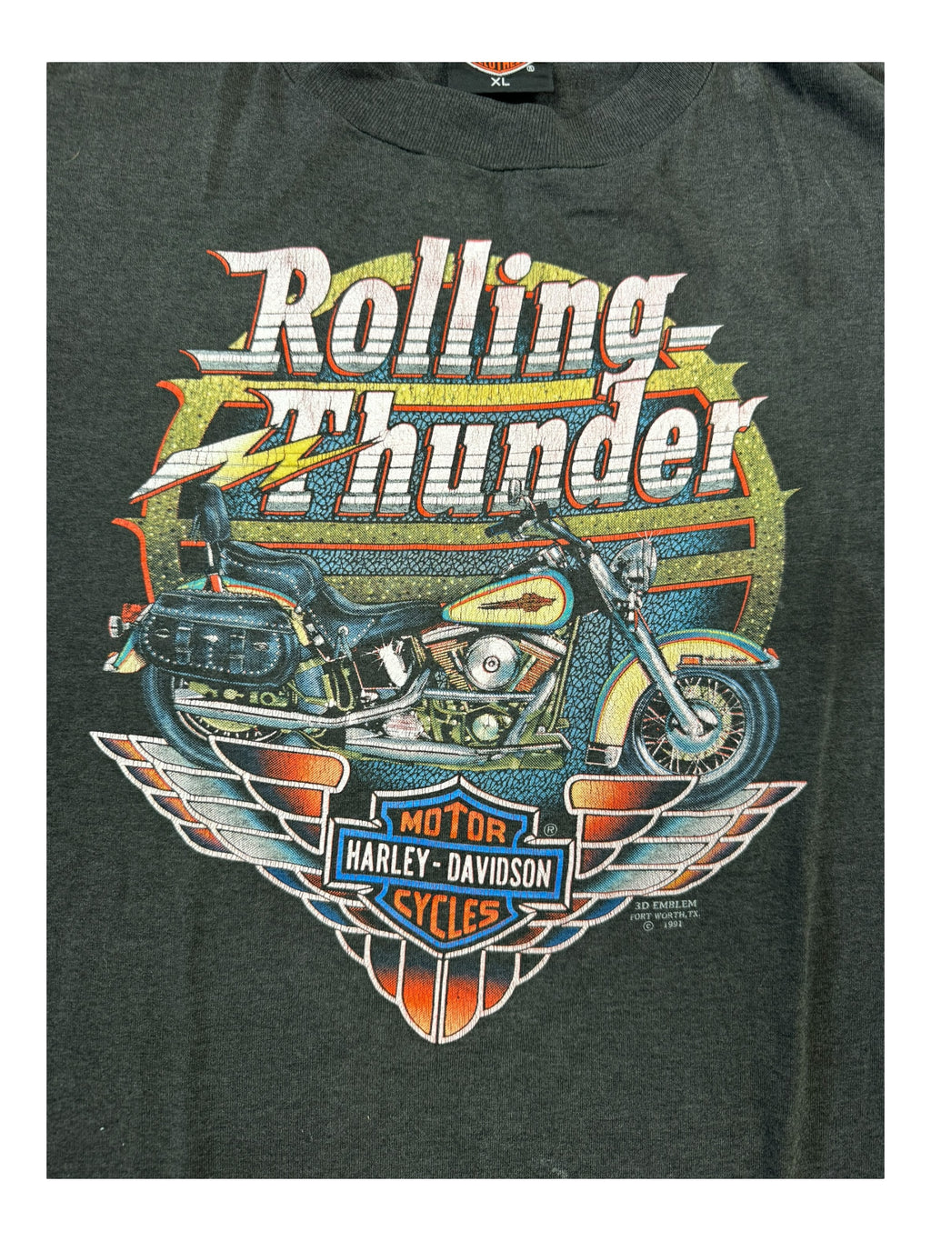 Harley Davidson 90s Heather Grey 3D Emblem Rolling Thunder Size XL