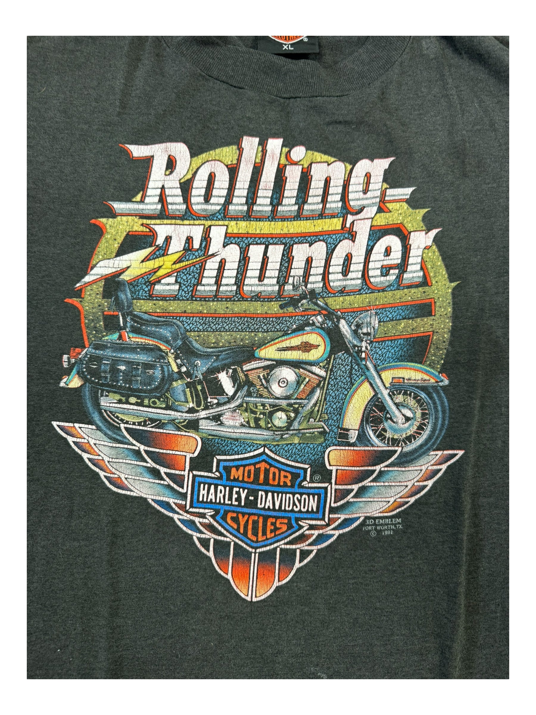 Harley Davidson 90s Heather Grey 3D Emblem Rolling Thunder Size XL
