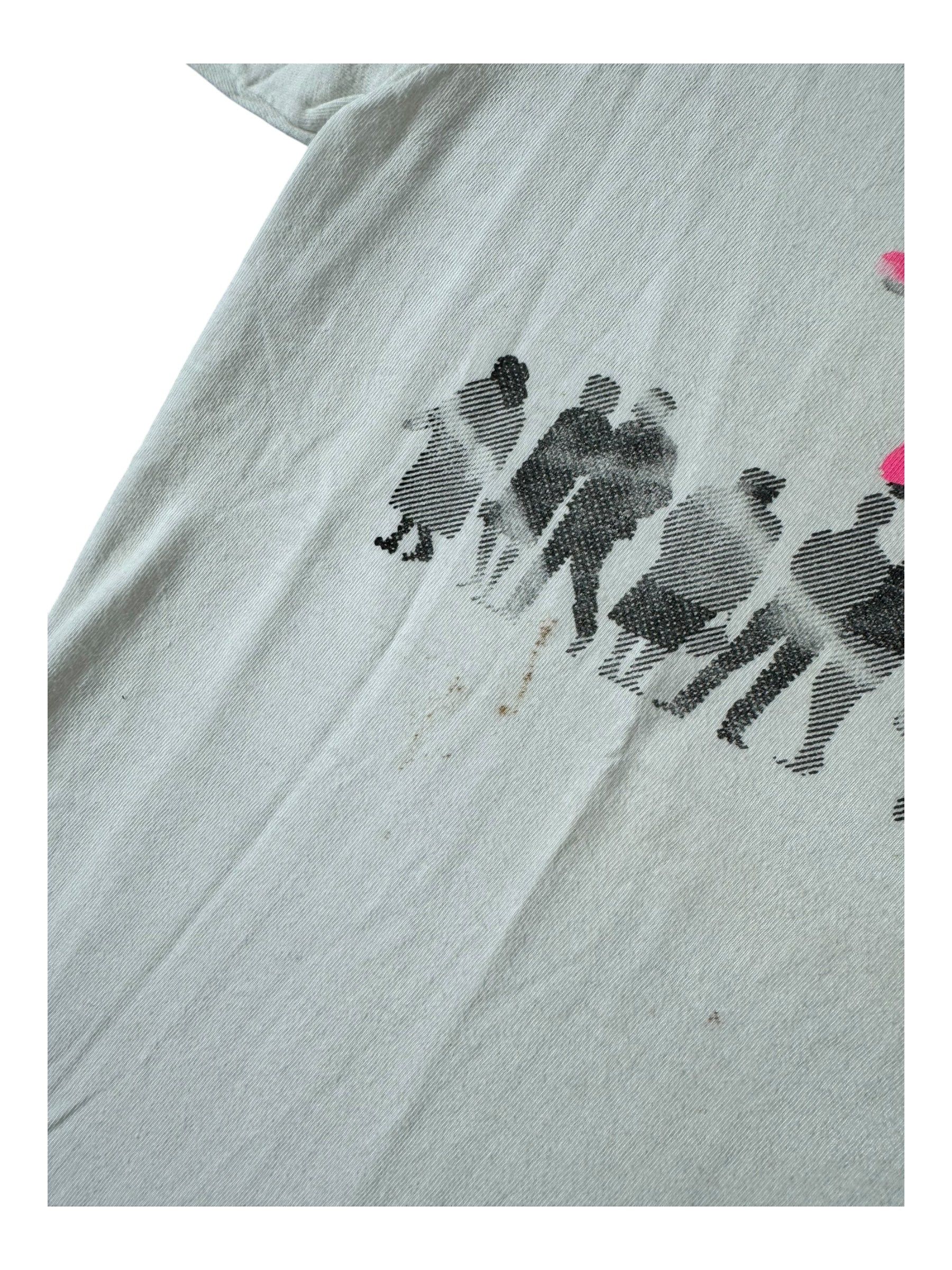 Stussy 80s Beach Crew Pink Logo White T-Shirt Size XL