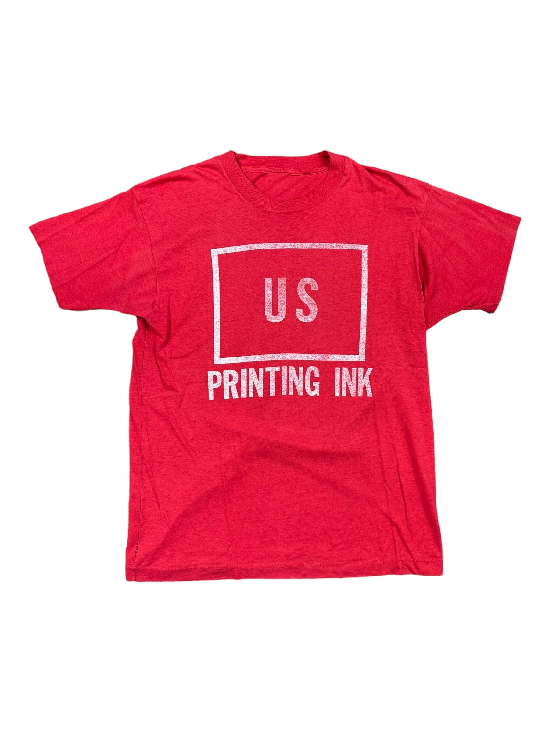 US PRINTING INK UNION THIN T-SHIRT RED 70s 80s SZ M/L