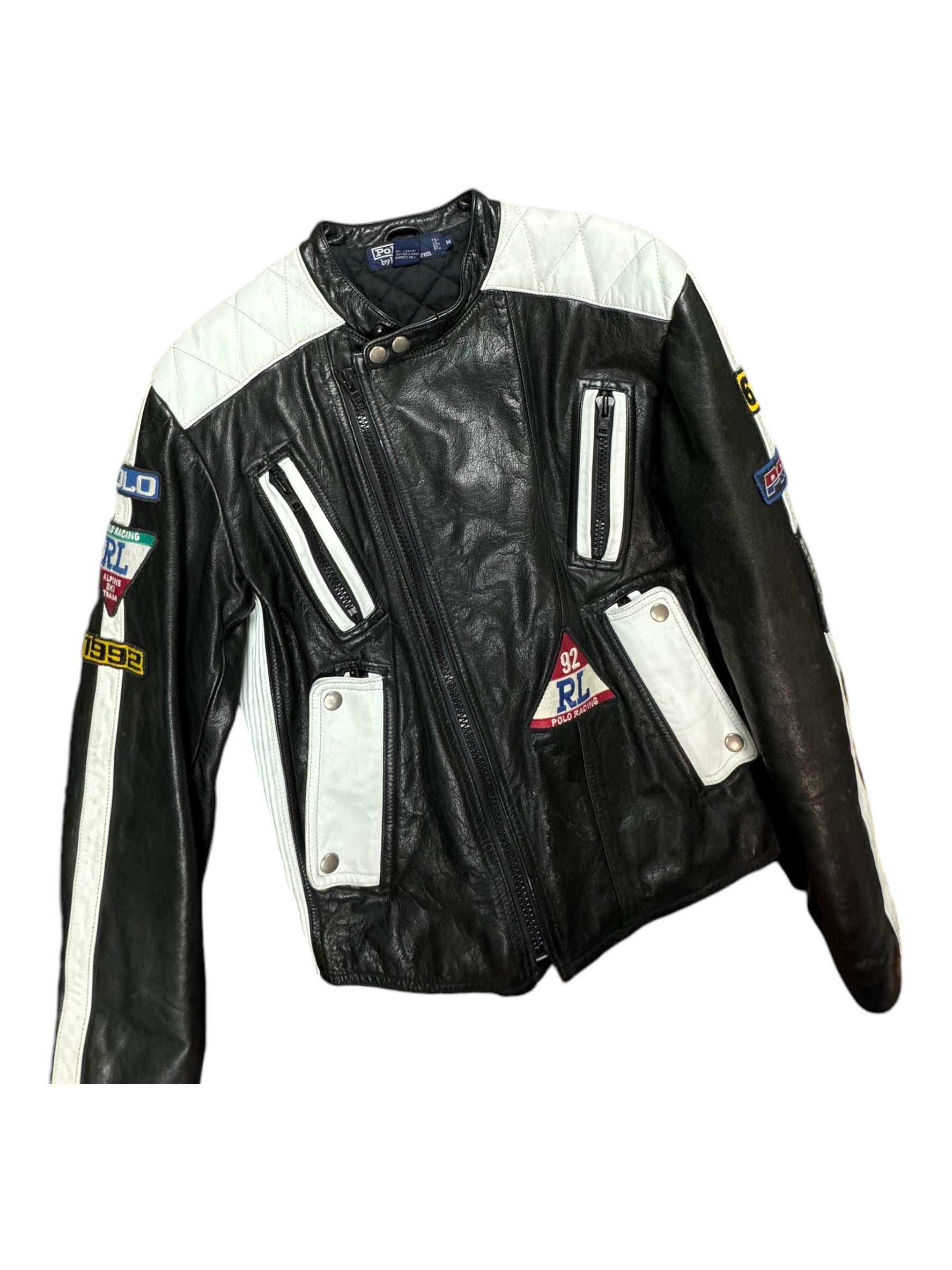 Polo Ralph Lauren 90s 1992 Alpine Ski Team Racing Leather Jacket Size Medium