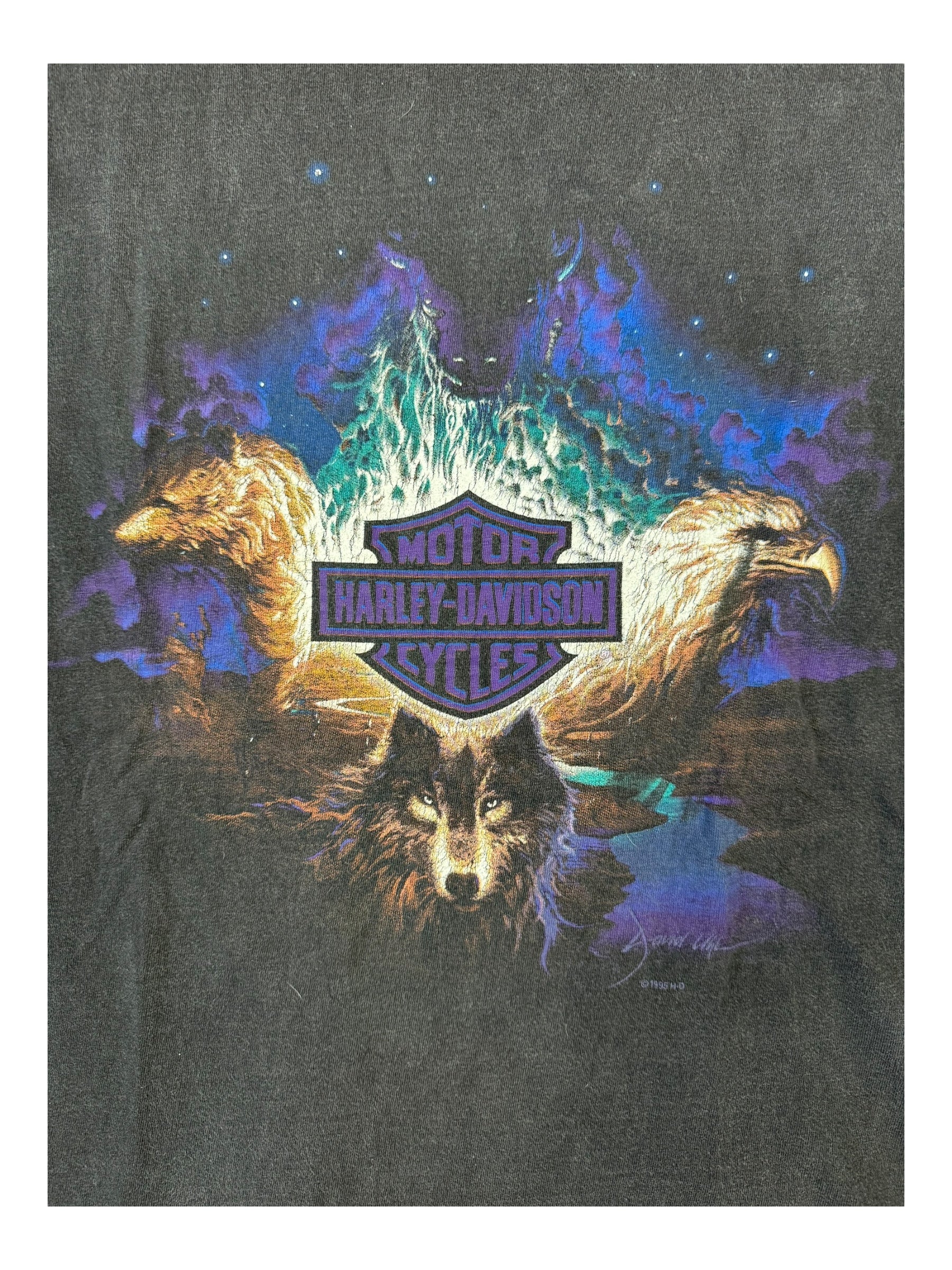 Harley Davidson 90s Black Wolves Faded Size XXL