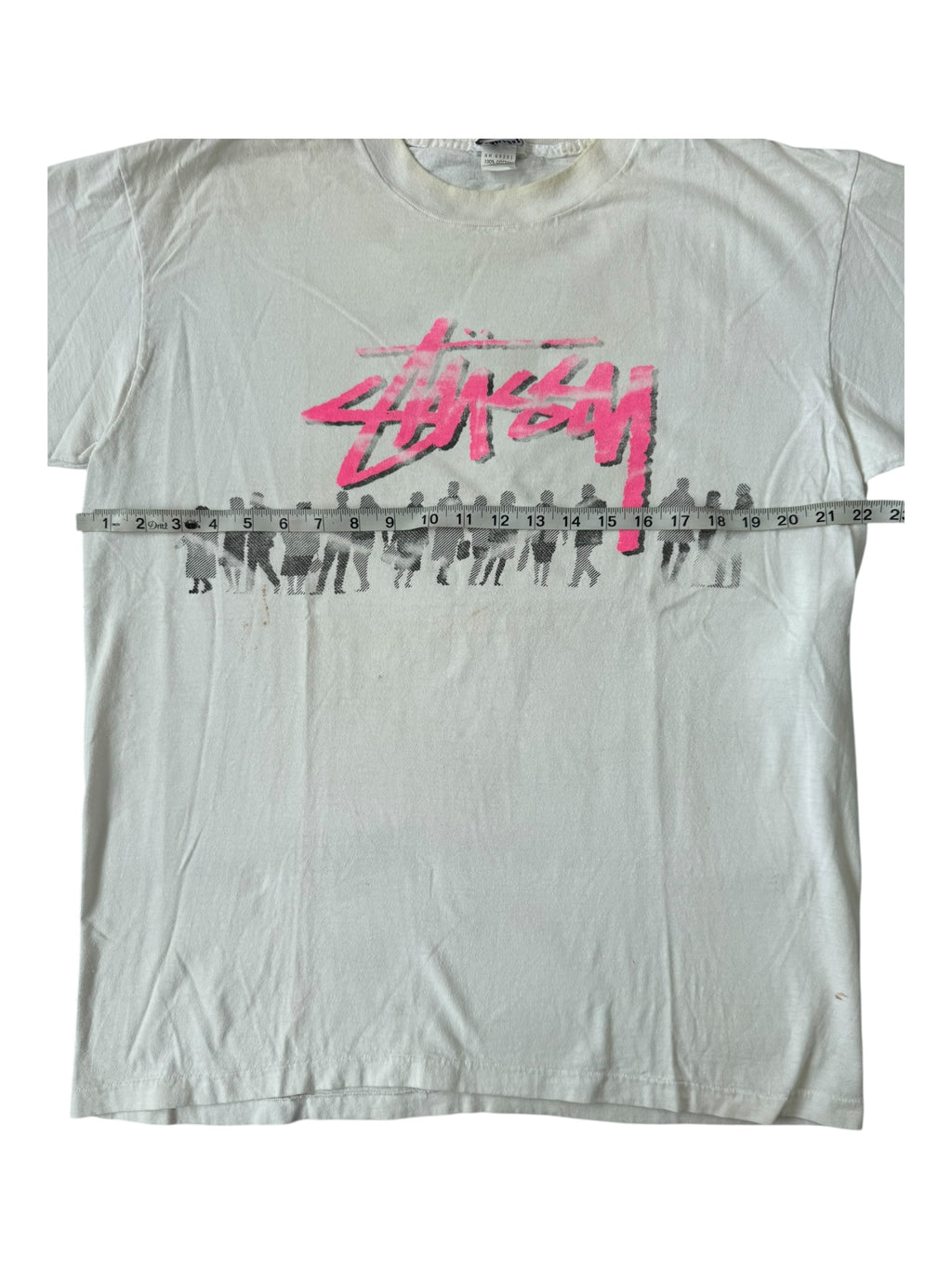 Stussy 80s Beach Crew Pink Logo White T-Shirt Size XL