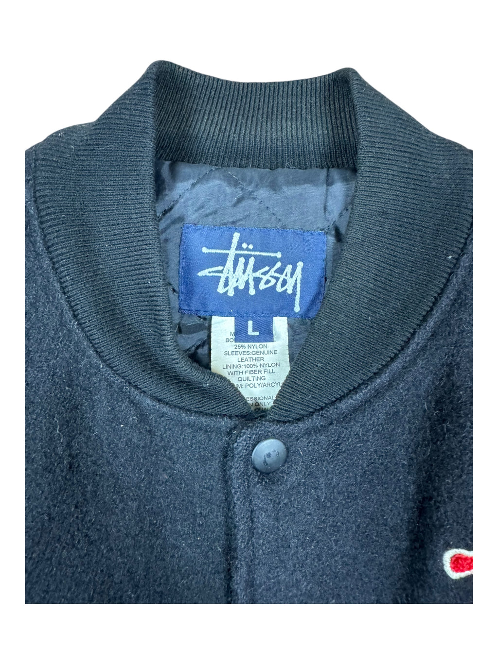 Stussy 90s Black Lion Patch Varsity Jacket Size Large