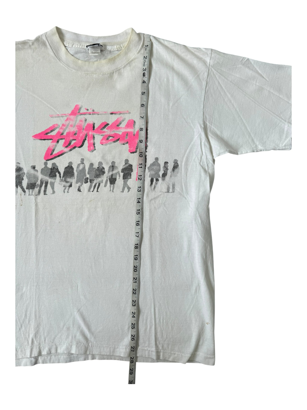 Stussy 80s Beach Crew Pink Logo White T-Shirt Size XL