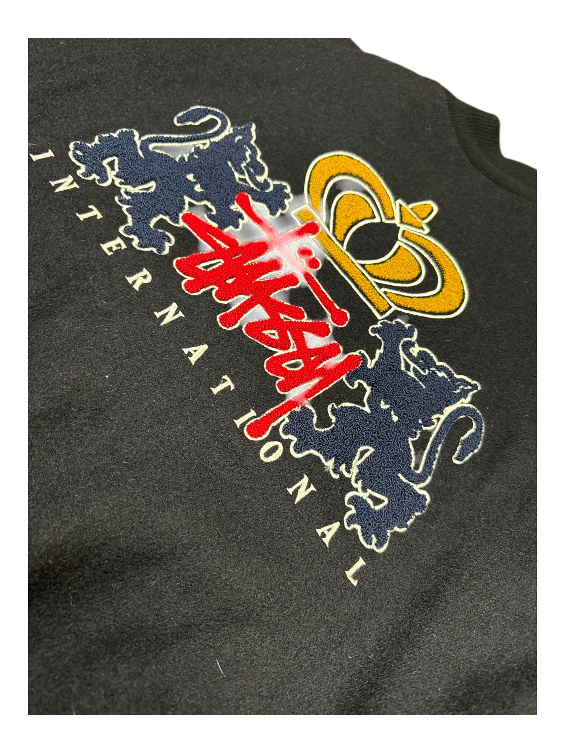 Stussy 90s Black Lion Patch Varsity Jacket Size Large