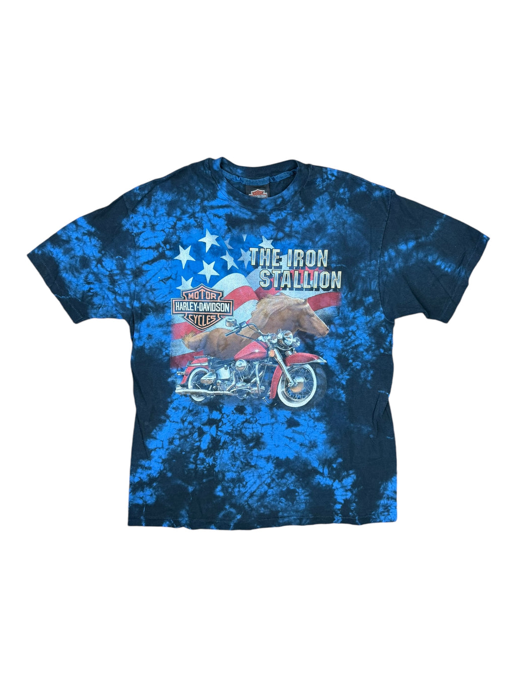 Harley Davidson 90s Blue Tie Dye Eagles T-shirt Hanes Beefy Size Large