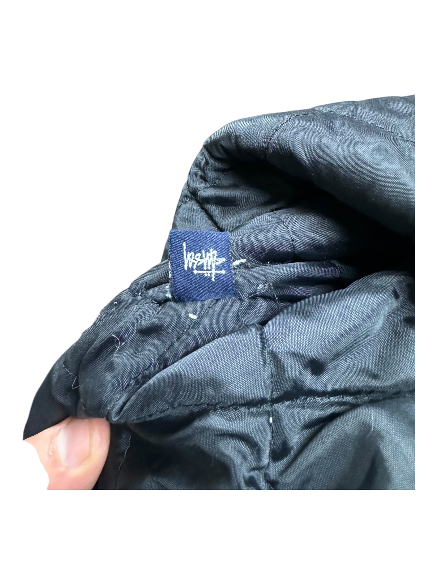 Stussy 90s Black Lion Patch Varsity Jacket Size Large