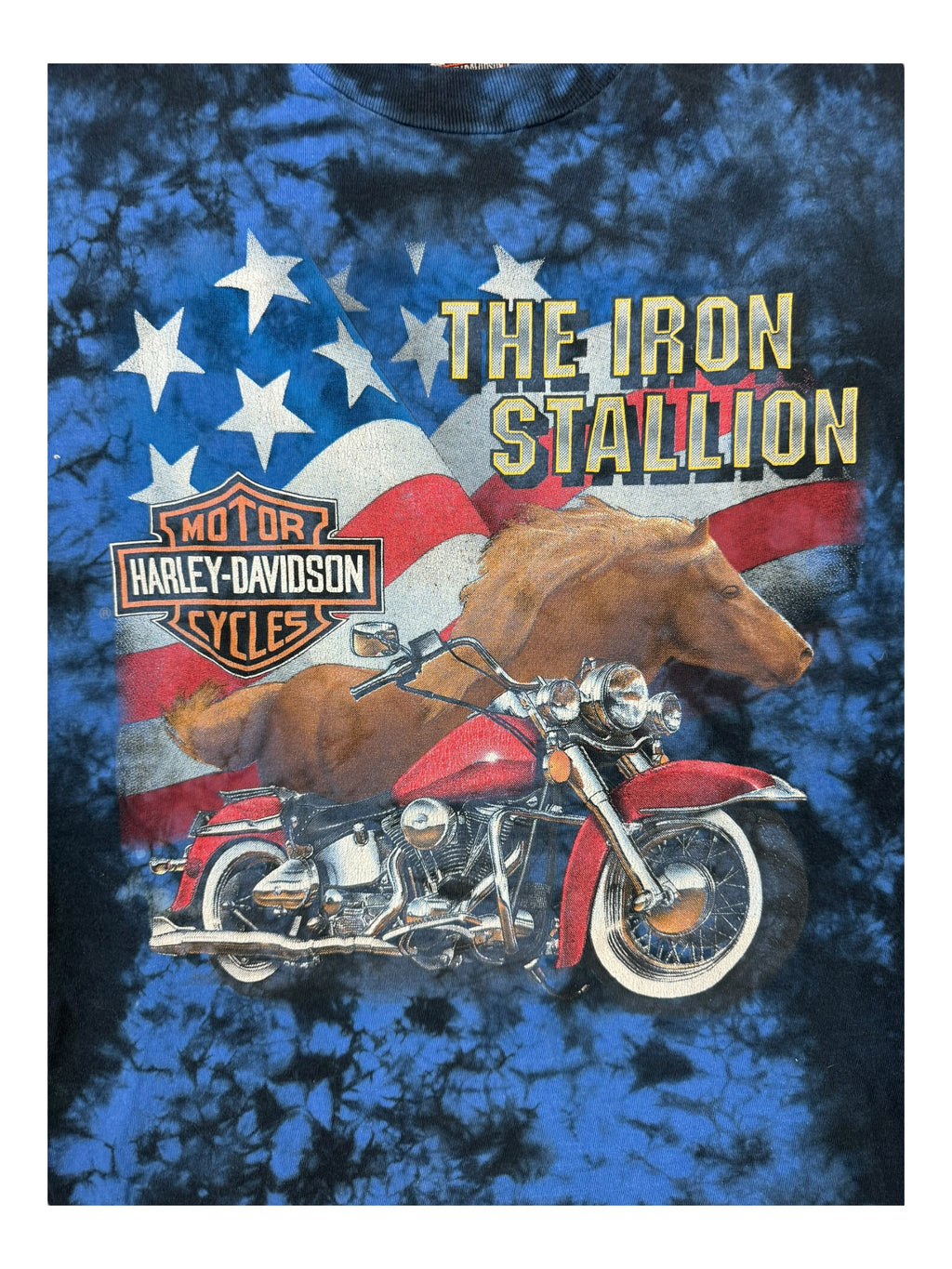 Harley Davidson 90s Blue Tie Dye Eagles T-shirt Hanes Beefy Size Large