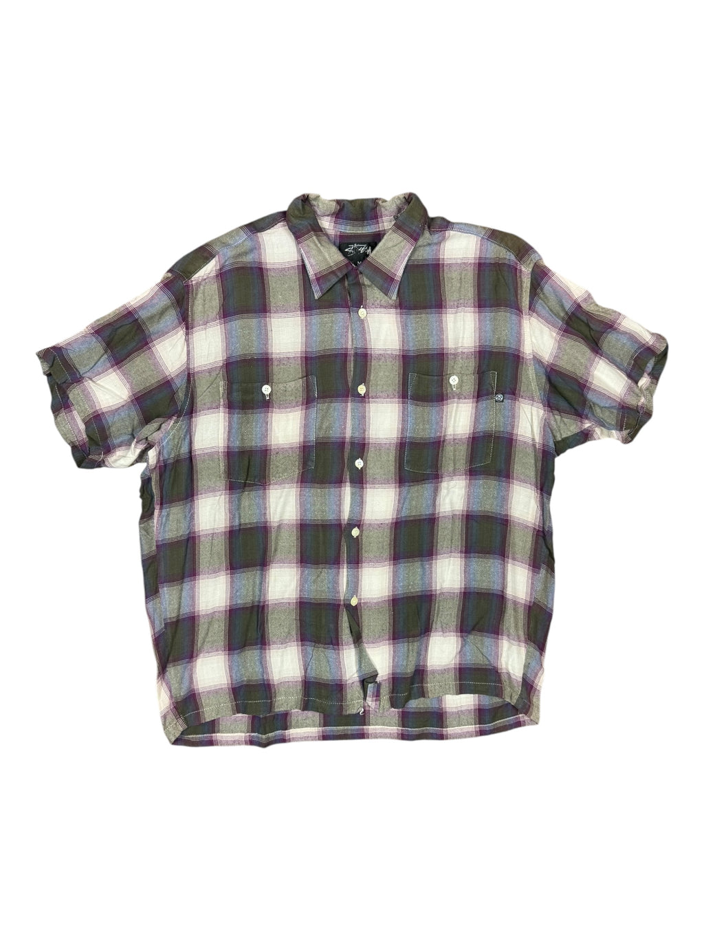 Stussy 80s Plaid Button Up Short Sleeve Tops Size Medium