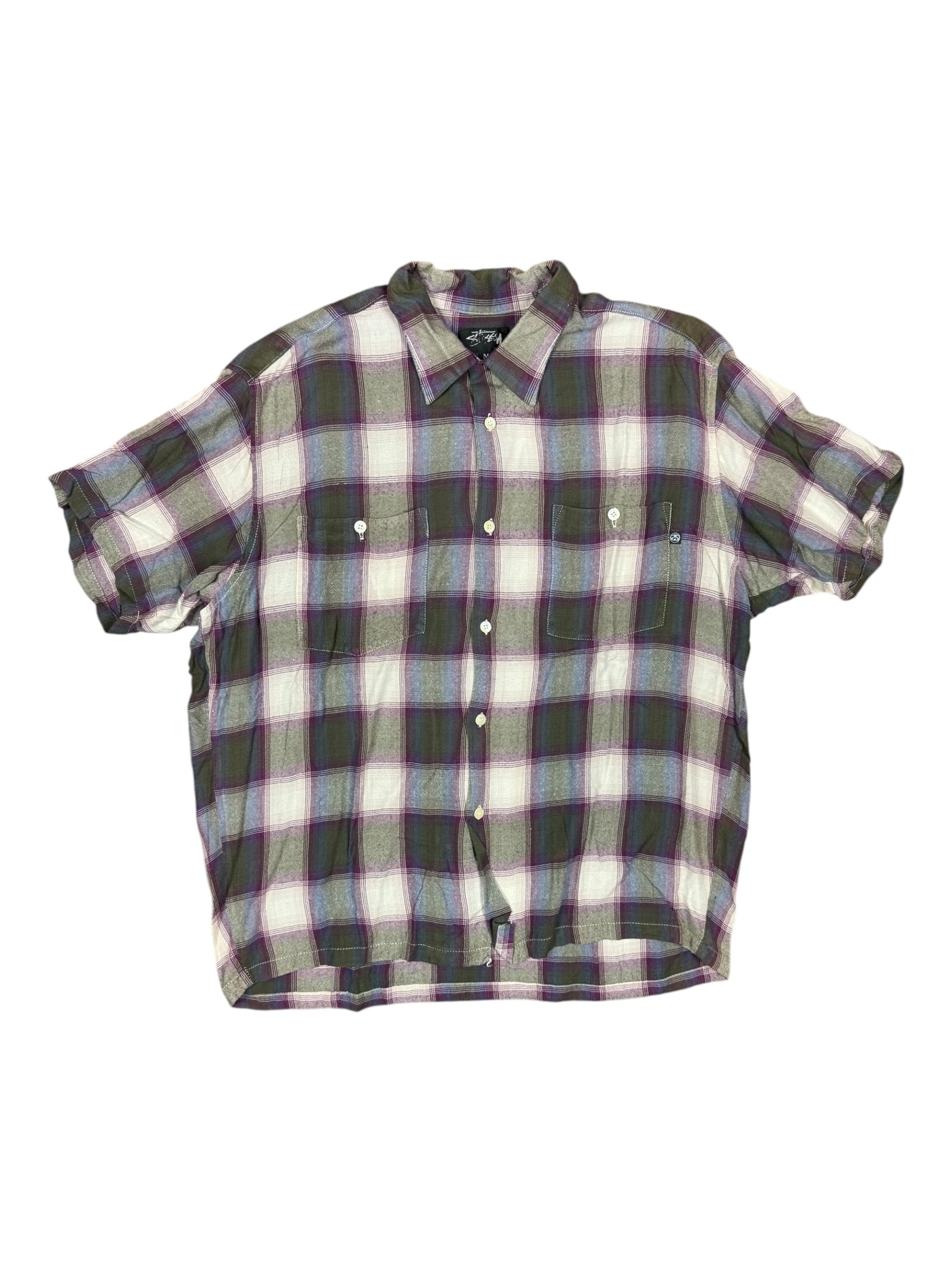 Stussy 80s Plaid Button Up Short Sleeve Tops Size Medium