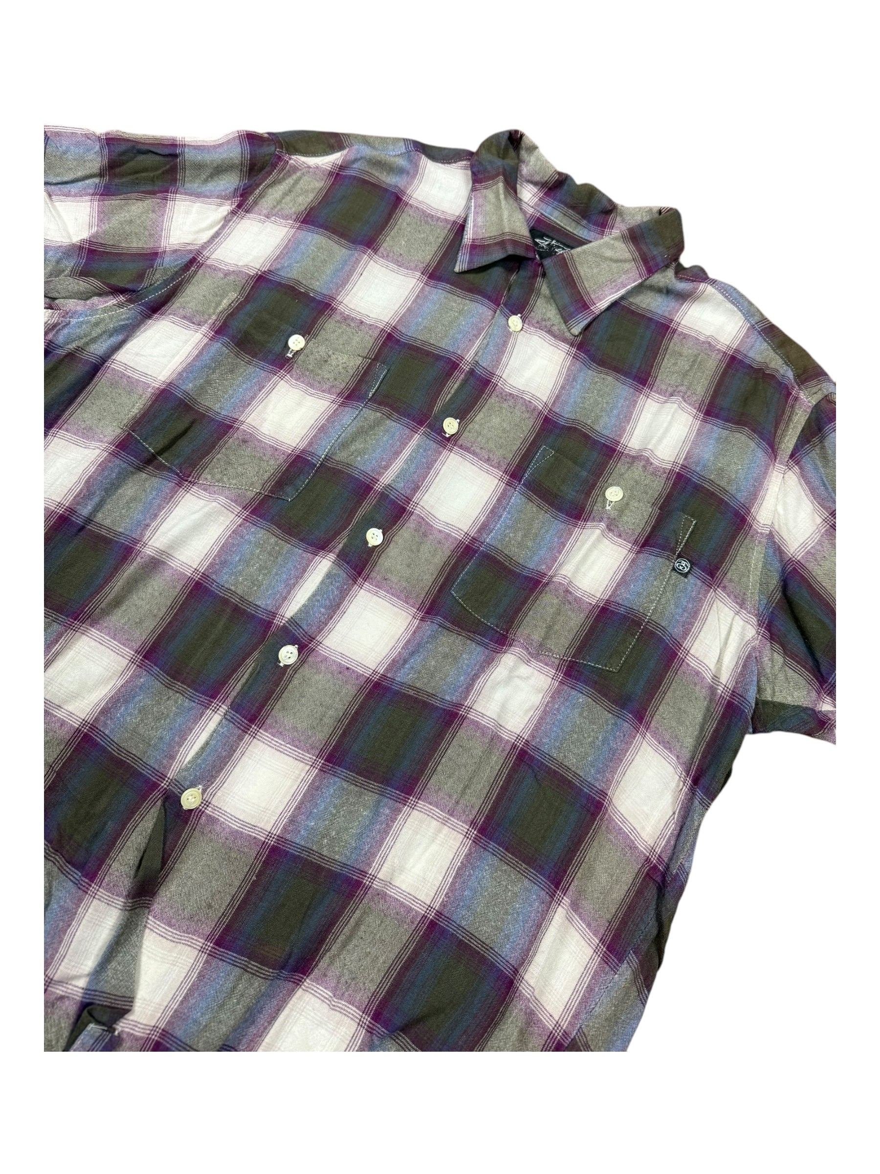 Stussy 80s Plaid Button Up Short Sleeve Tops Size Medium