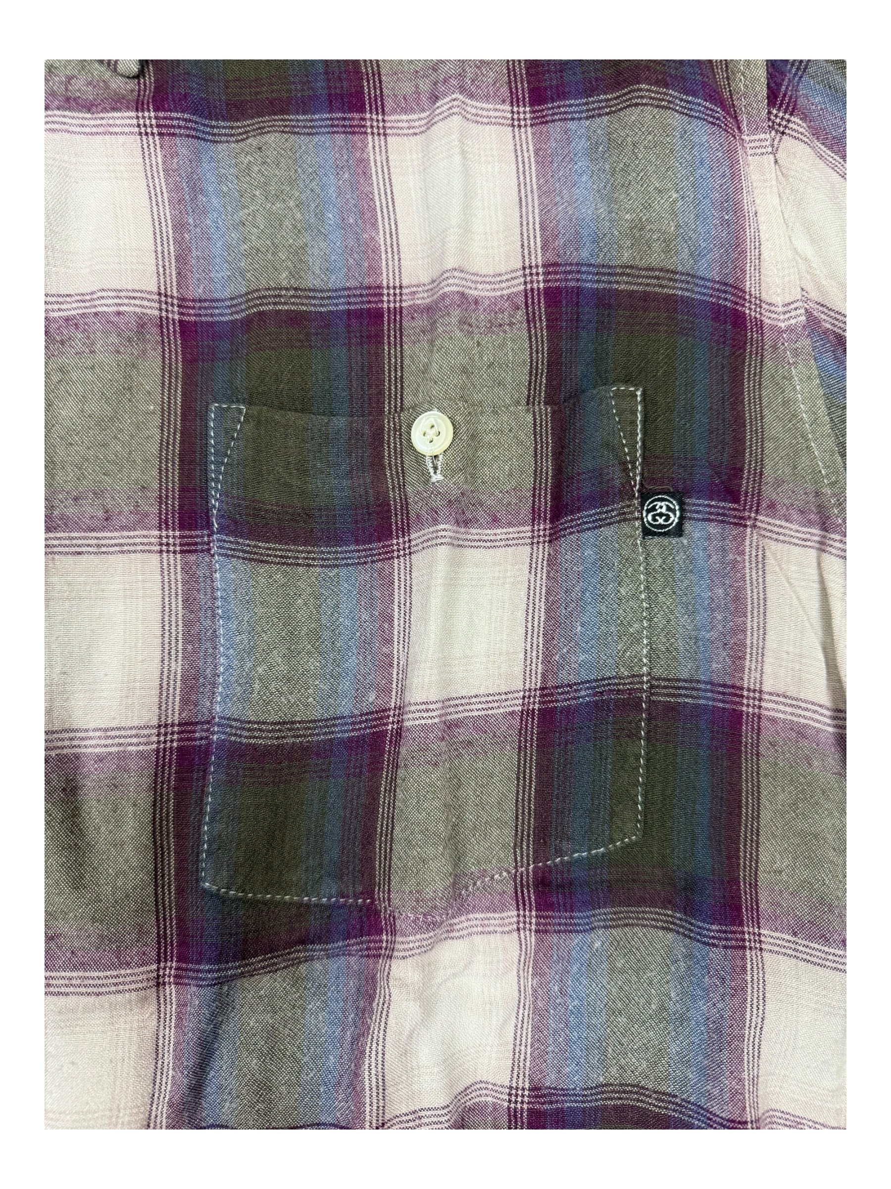 Stussy 80s Plaid Button Up Short Sleeve Tops Size Medium