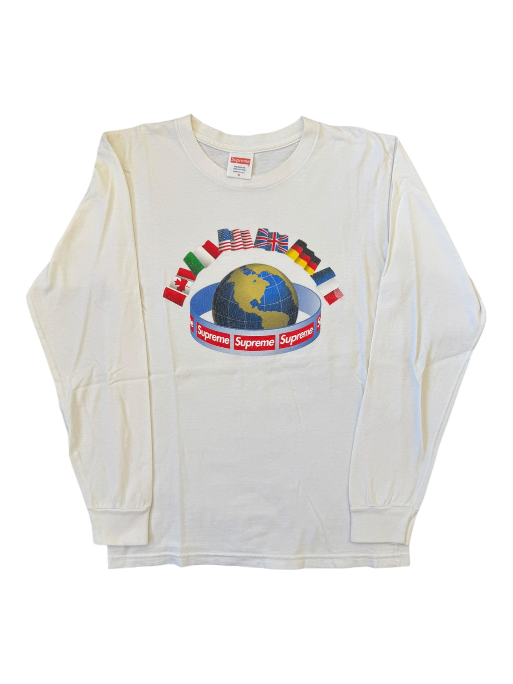 Supreme FW15 Worldwide Long Sleeve Flags White T-Shirt Size Small