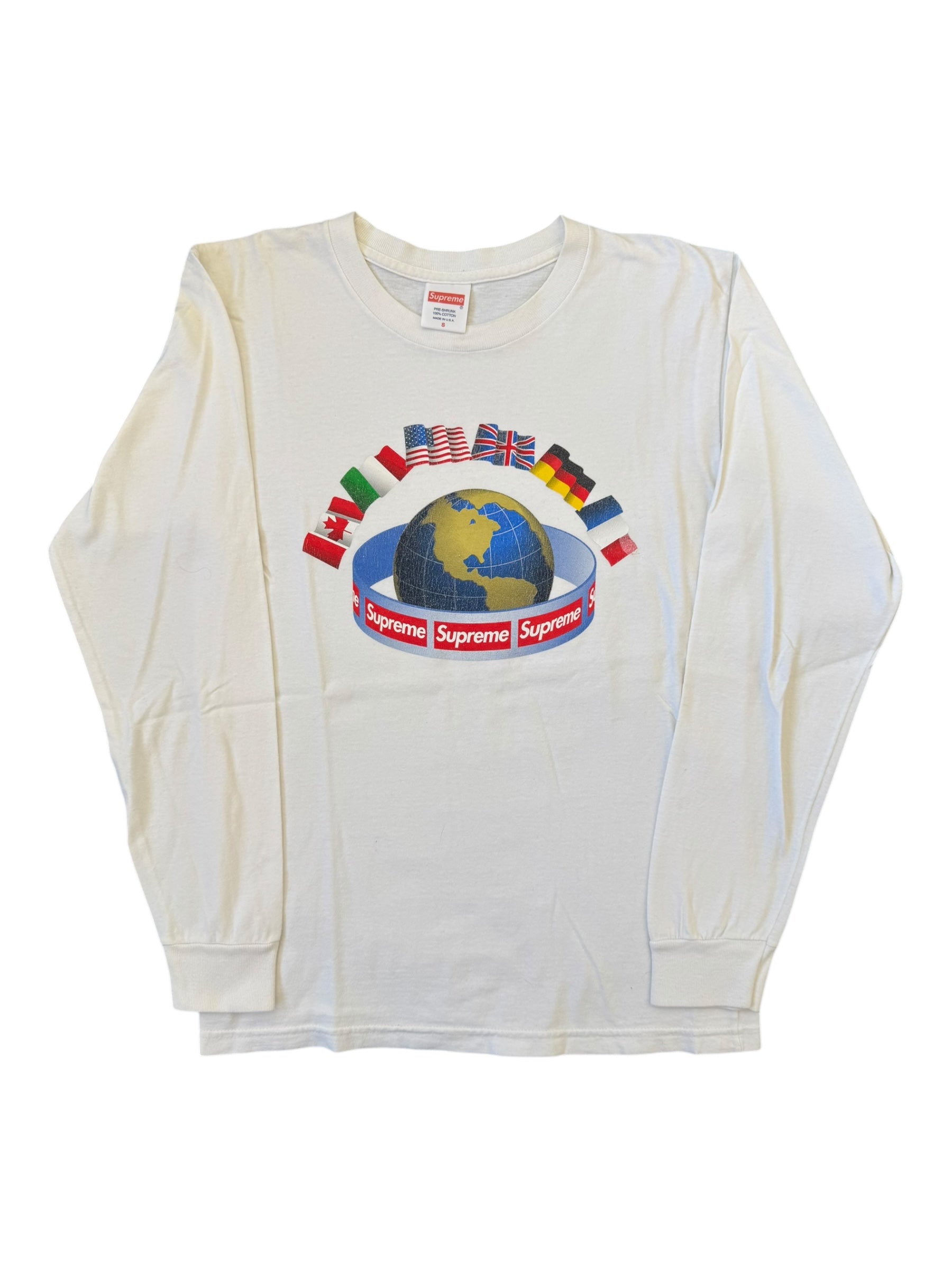Supreme FW15 Worldwide Long Sleeve Flags White T-Shirt Size Small