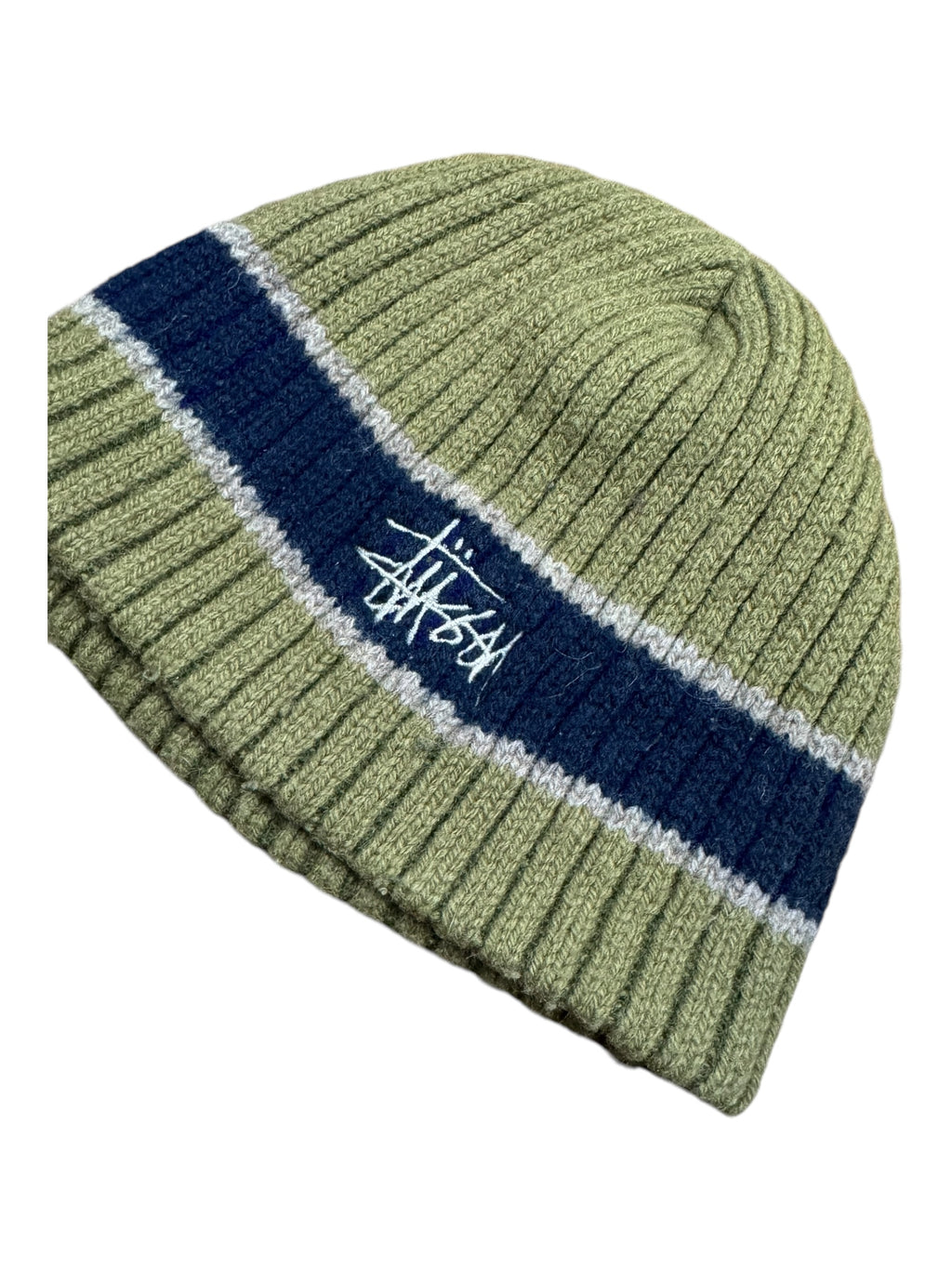 Stussy 90s Green Navy Stripe Beanie OS