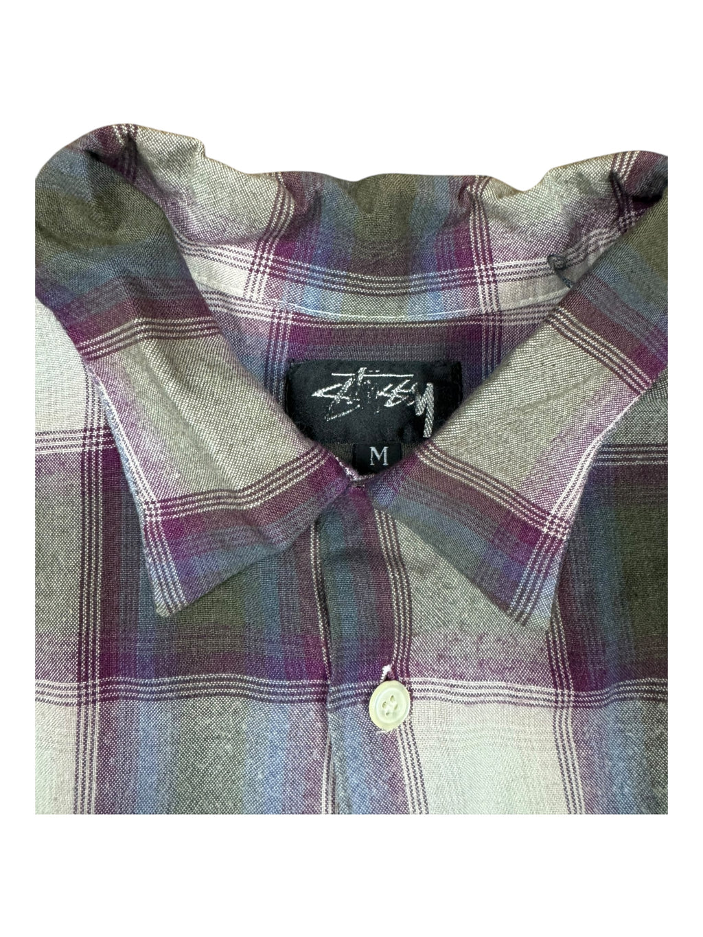Stussy 80s Plaid Button Up Short Sleeve Tops Size Medium