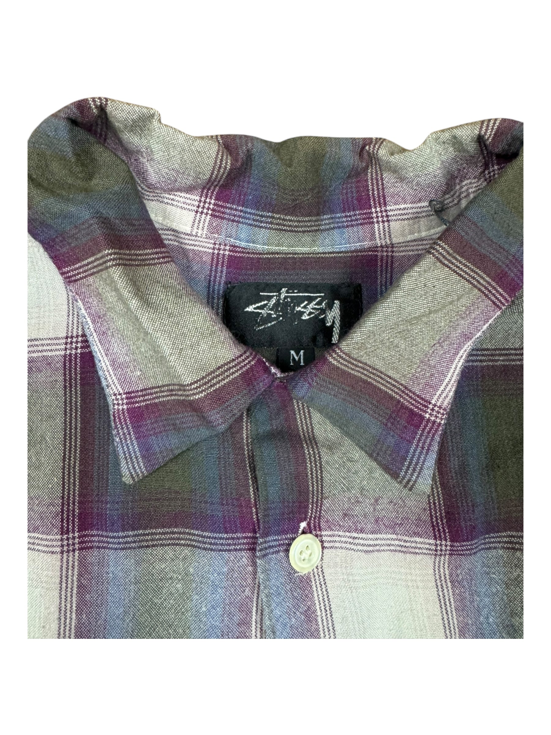 Stussy 80s Plaid Button Up Short Sleeve Tops Size Medium