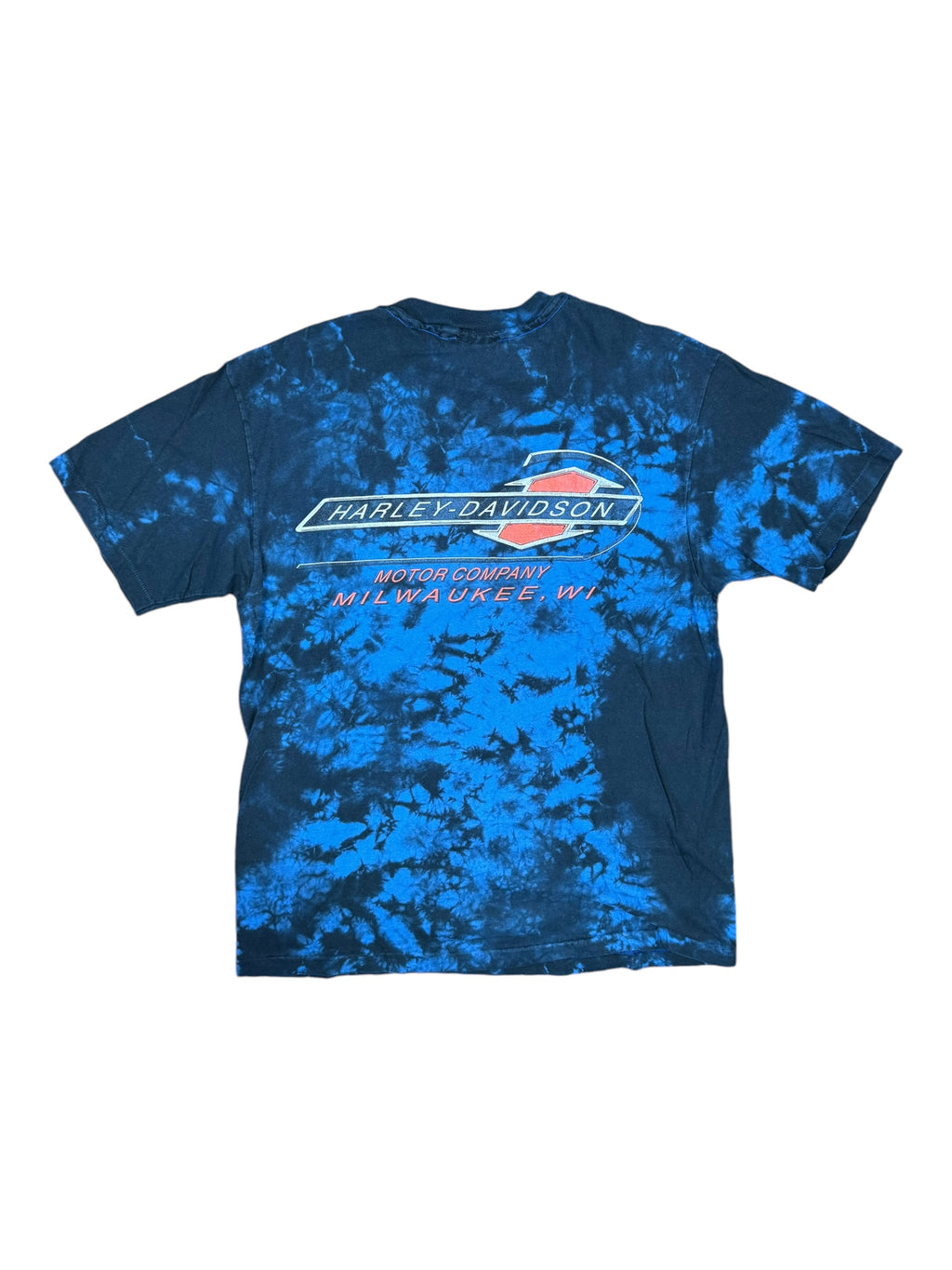 Harley Davidson 90s Blue Tie Dye Eagles T-shirt Hanes Beefy Size Large