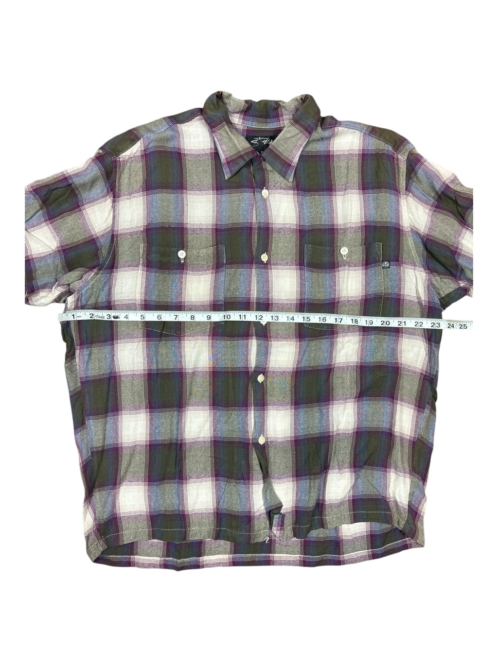 Stussy 80s Plaid Button Up Short Sleeve Tops Size Medium