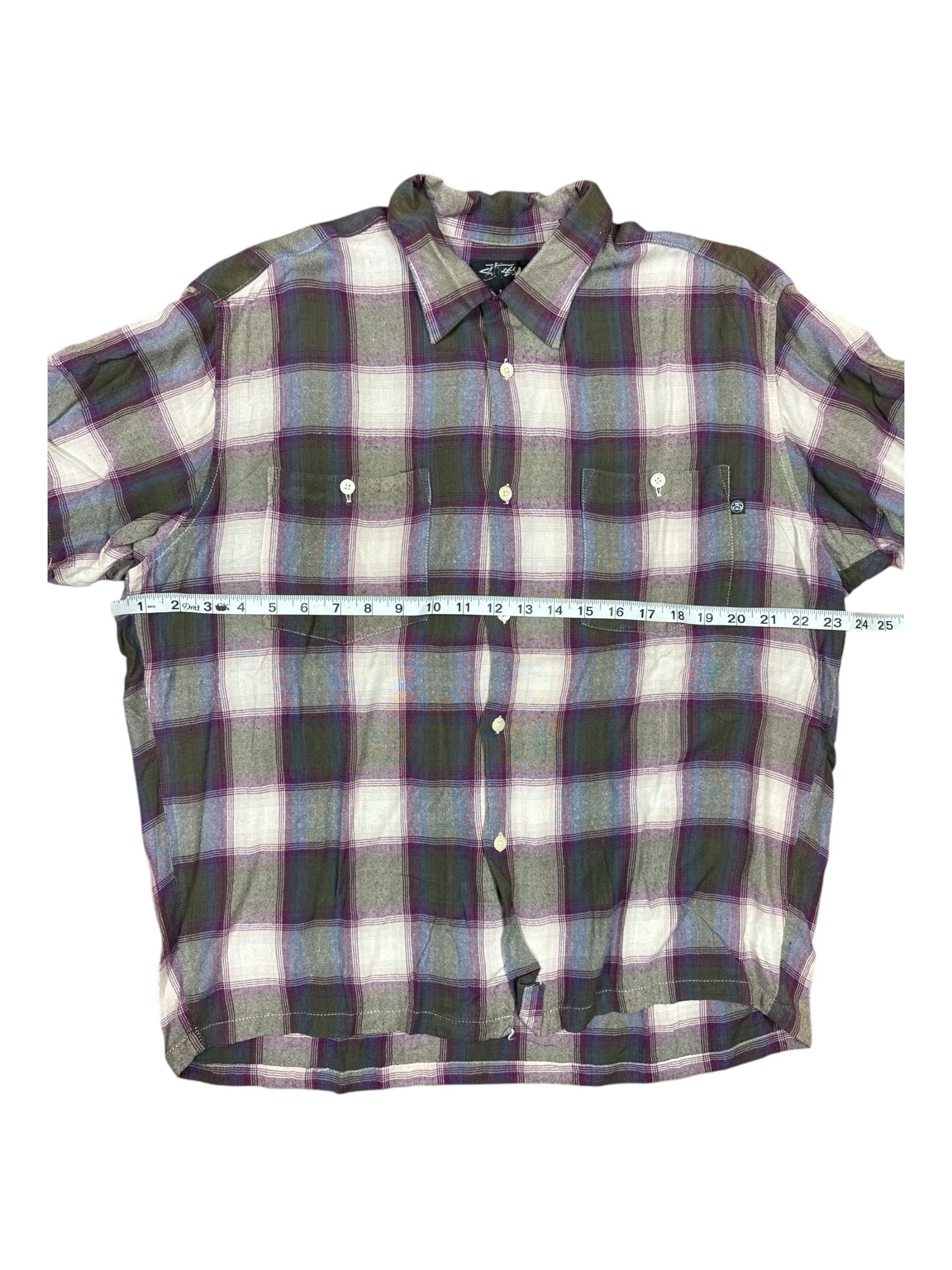 Stussy 80s Plaid Button Up Short Sleeve Tops Size Medium