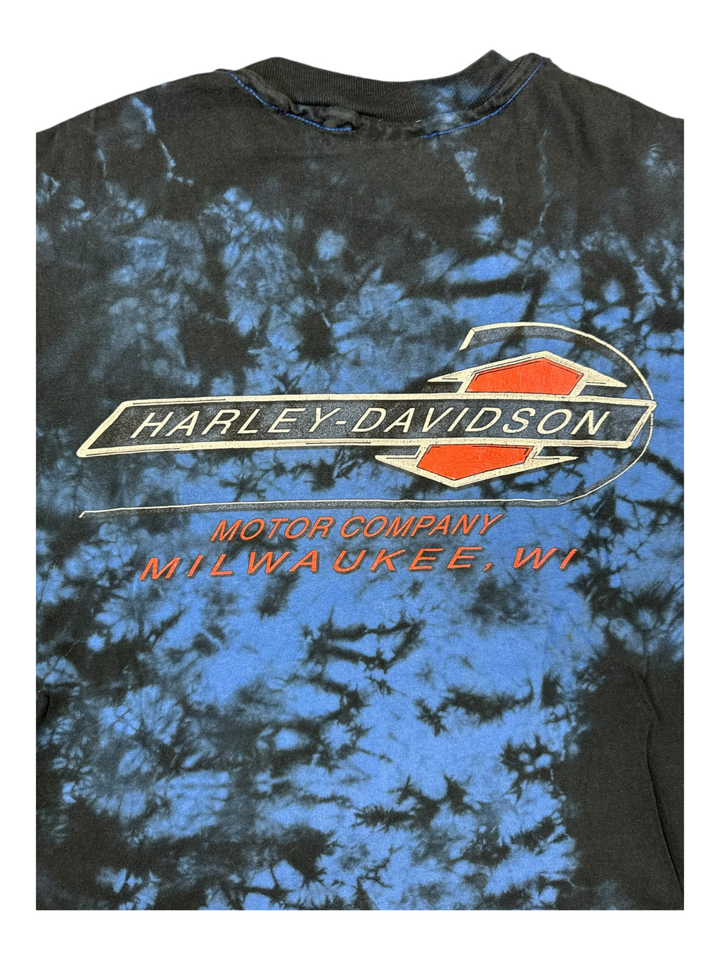 Harley Davidson 90s Blue Tie Dye Eagles T-shirt Hanes Beefy Size Large
