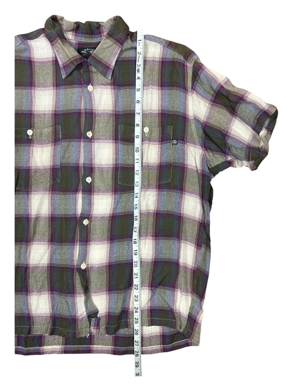 Stussy 80s Plaid Button Up Short Sleeve Tops Size Medium