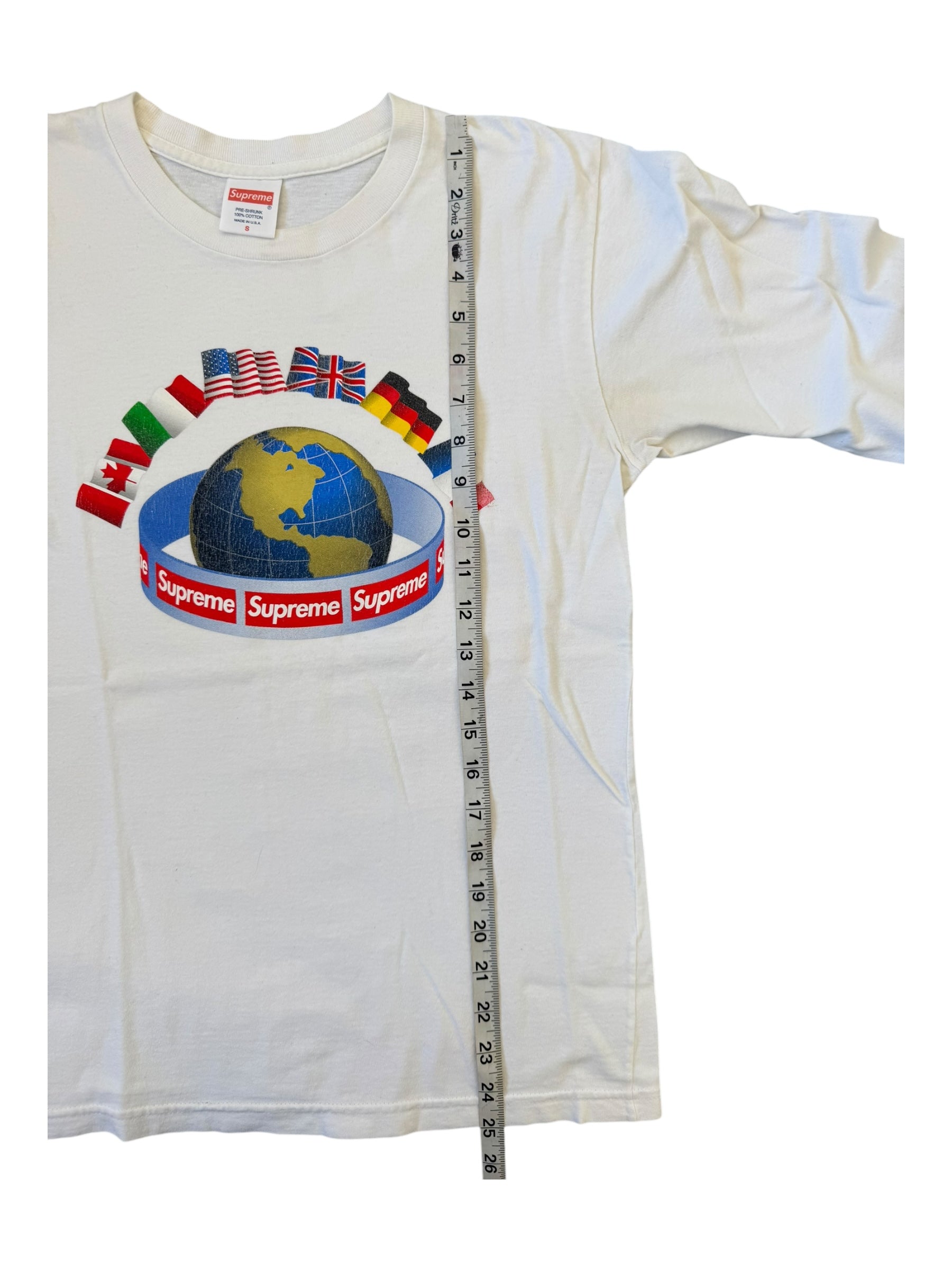 Supreme FW15 Worldwide Long Sleeve Flags White T-Shirt Size Small
